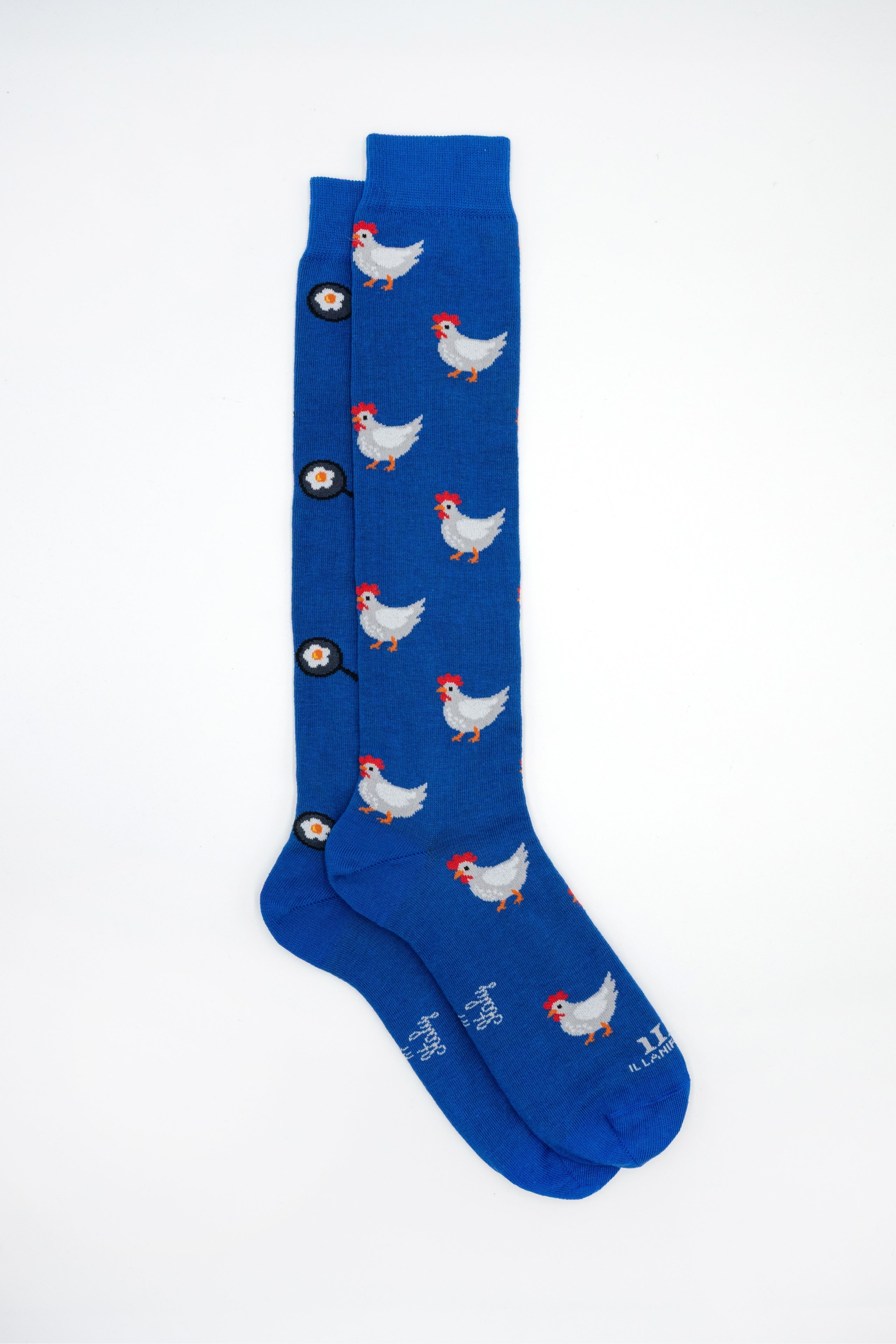 Long Cotton Socks with Pattern - Royal blue