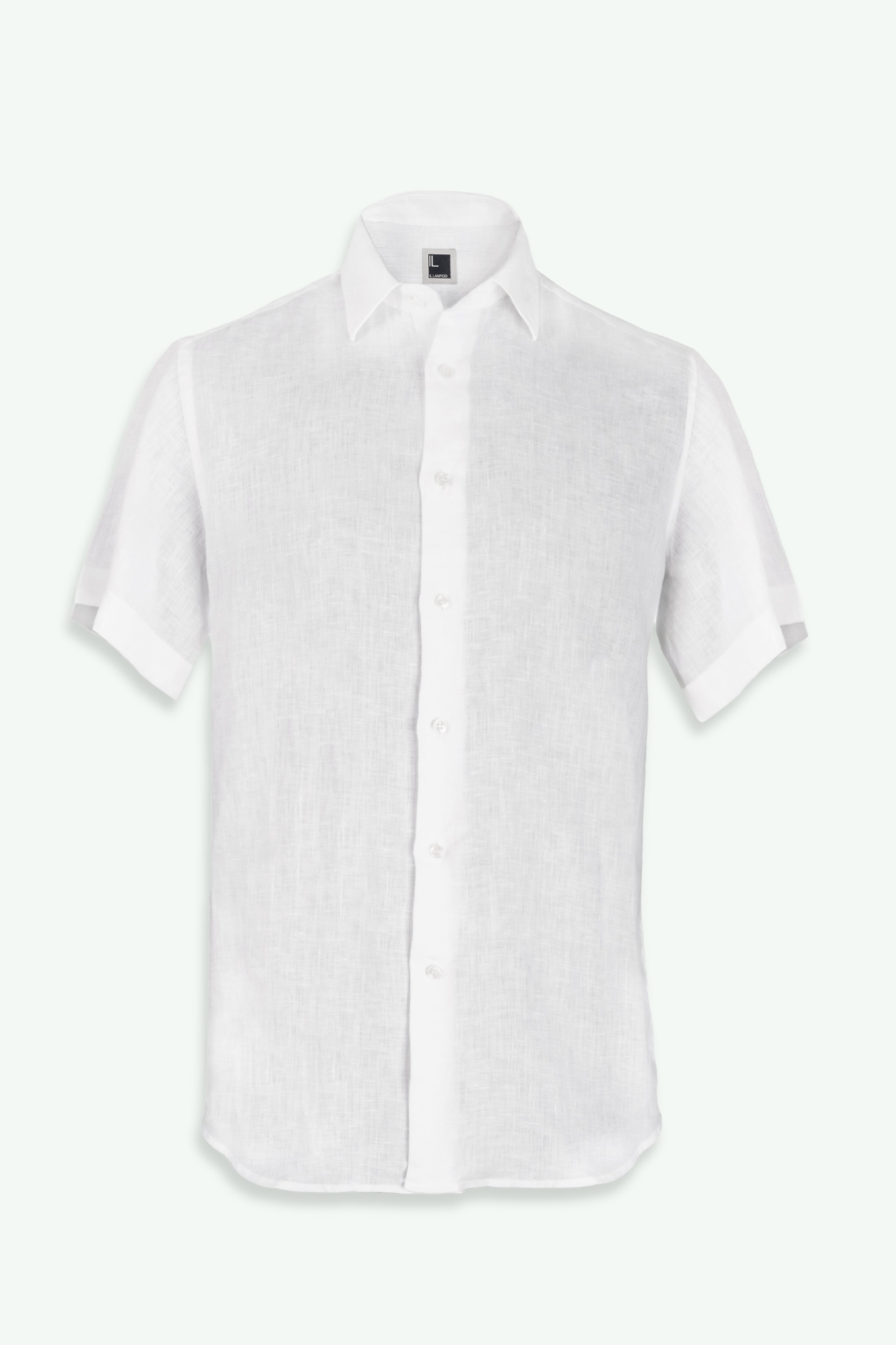 Camicia di Lino con Maniche Corte Regular Fit - BIANCO