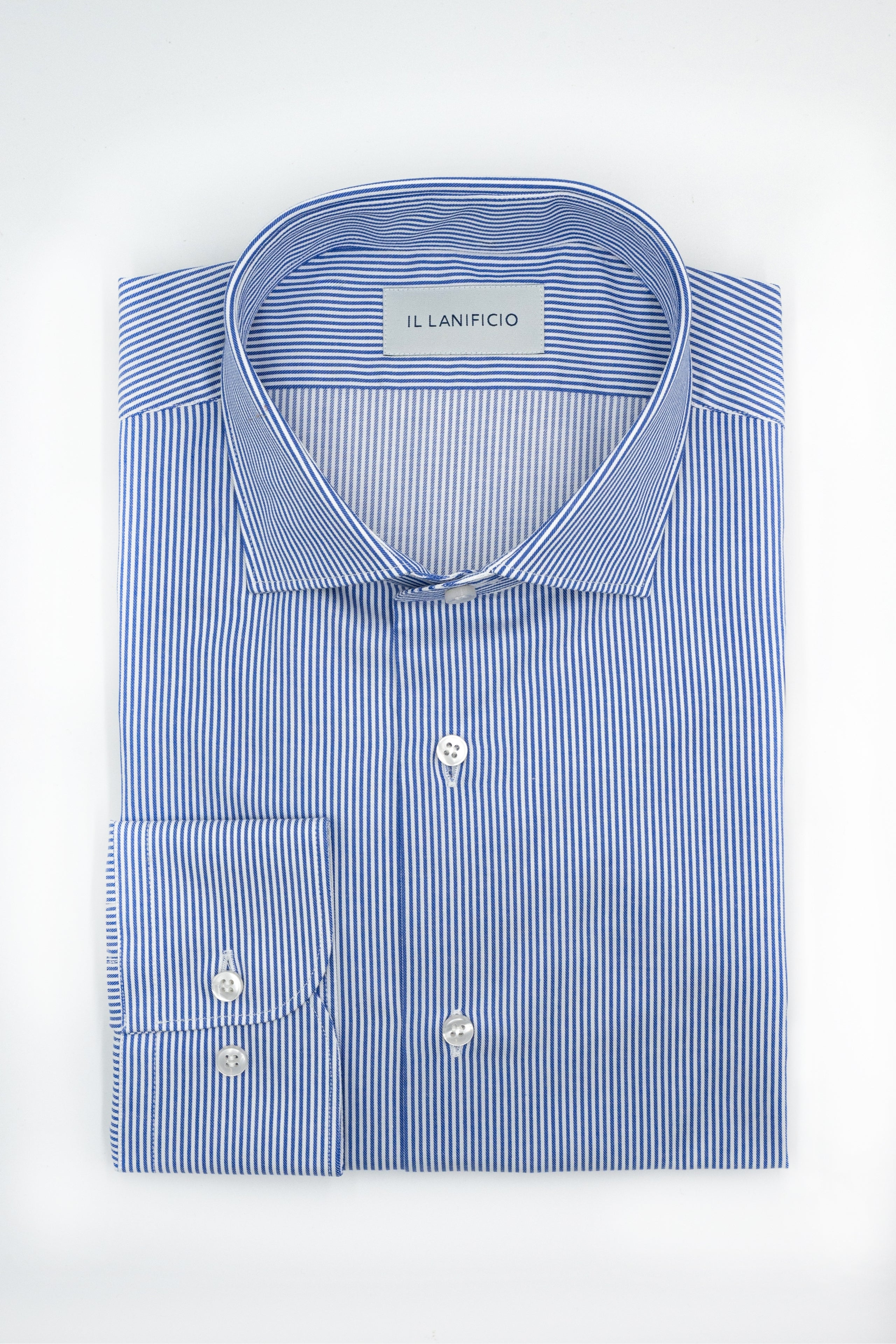 Custom-Fit Patterned Cotton Twill Shirt - LIGHT BLUE STRIPED