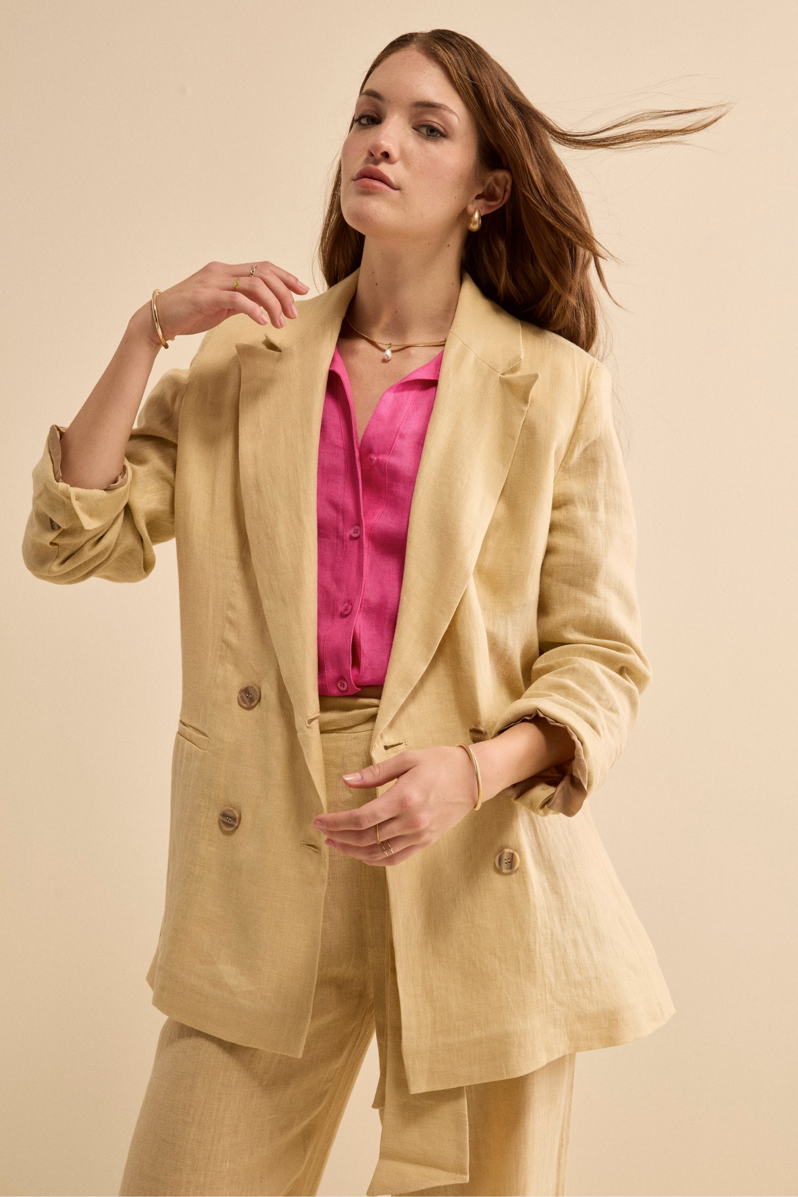 Blazer Over Doppiopetto in Lino - CREMA