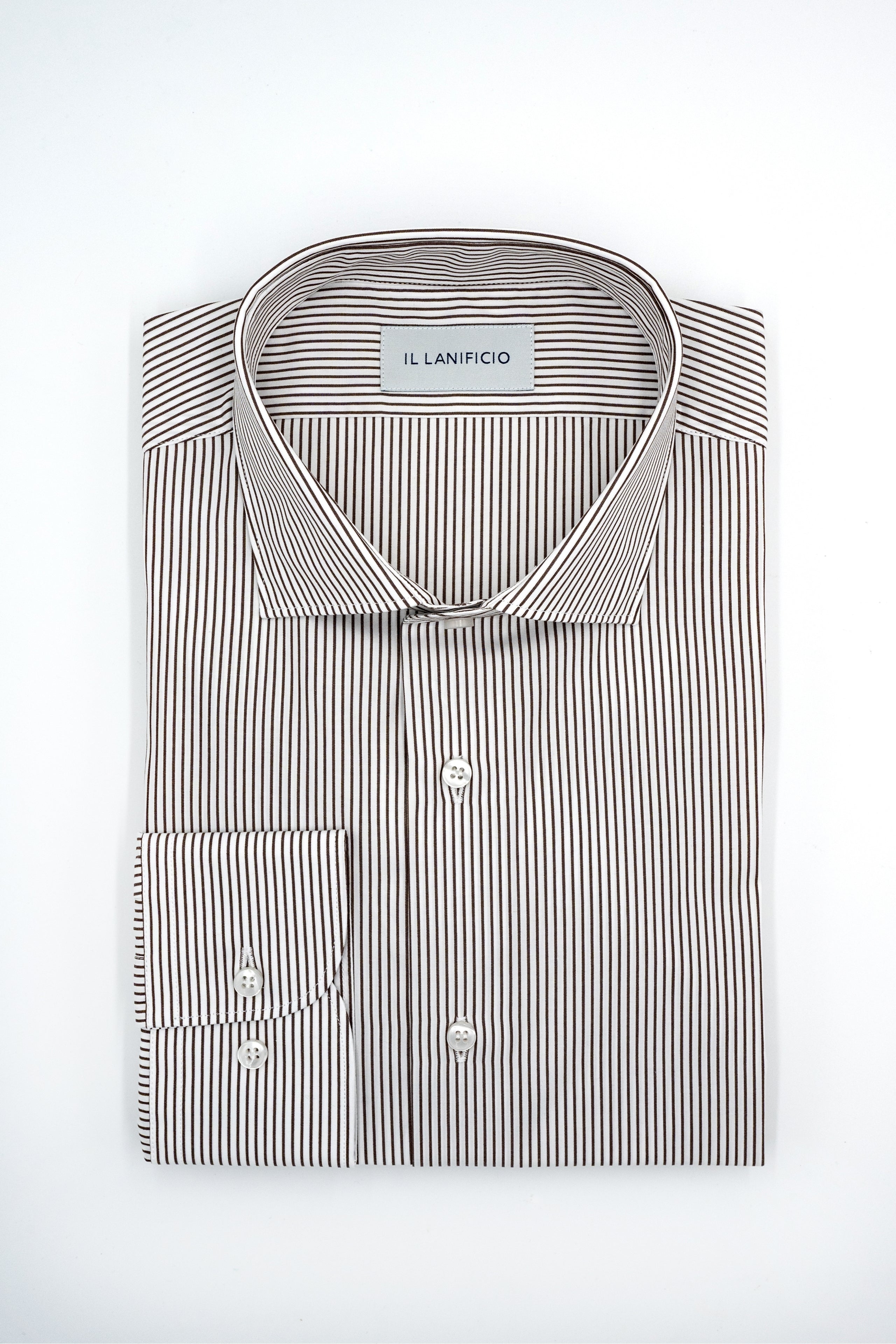 Custom-Fit Patterned Dobby Cotton Shirt - Brown stripe