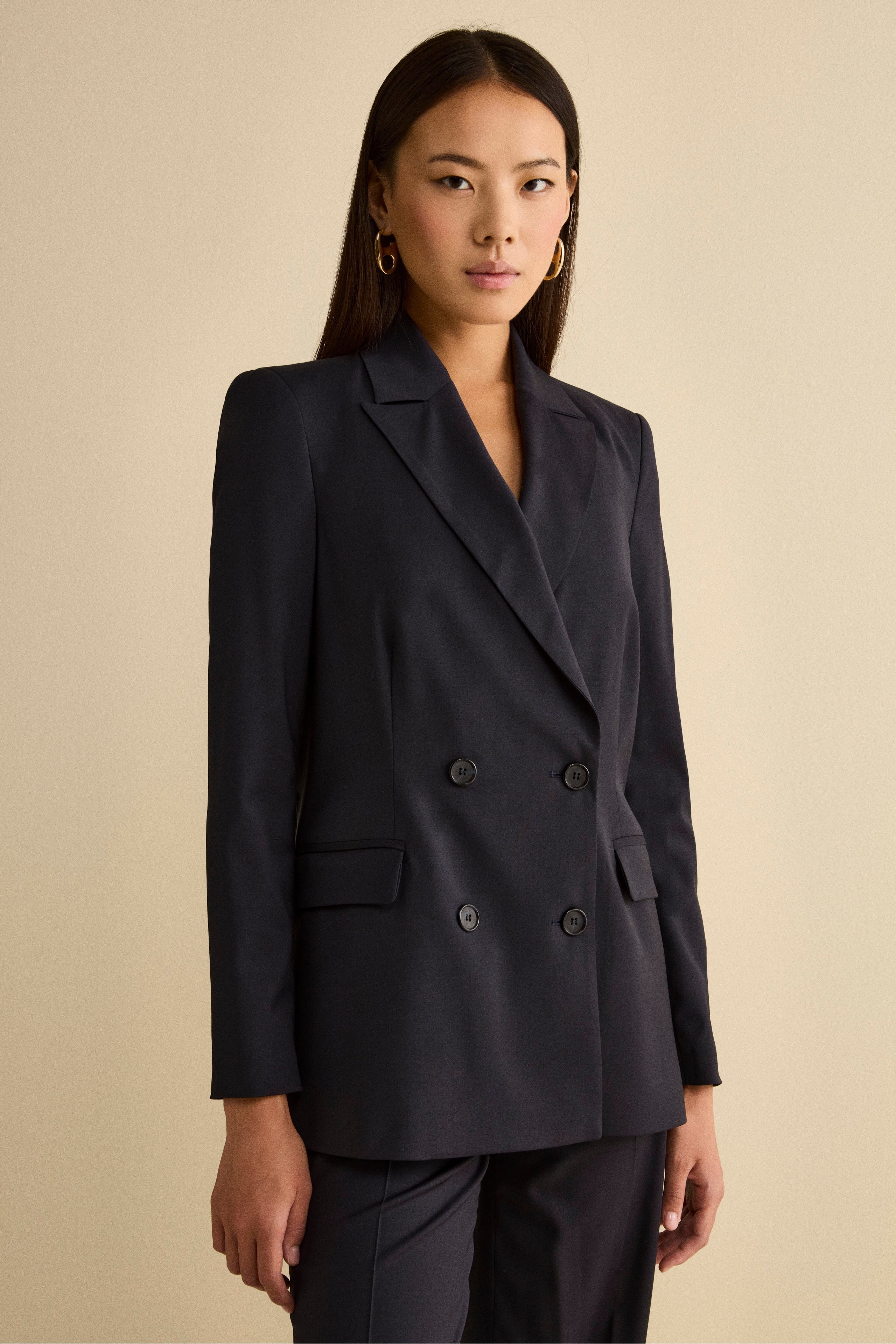 Double-Breasted Virgin Wool Suit with Peak Lapel - BLUE