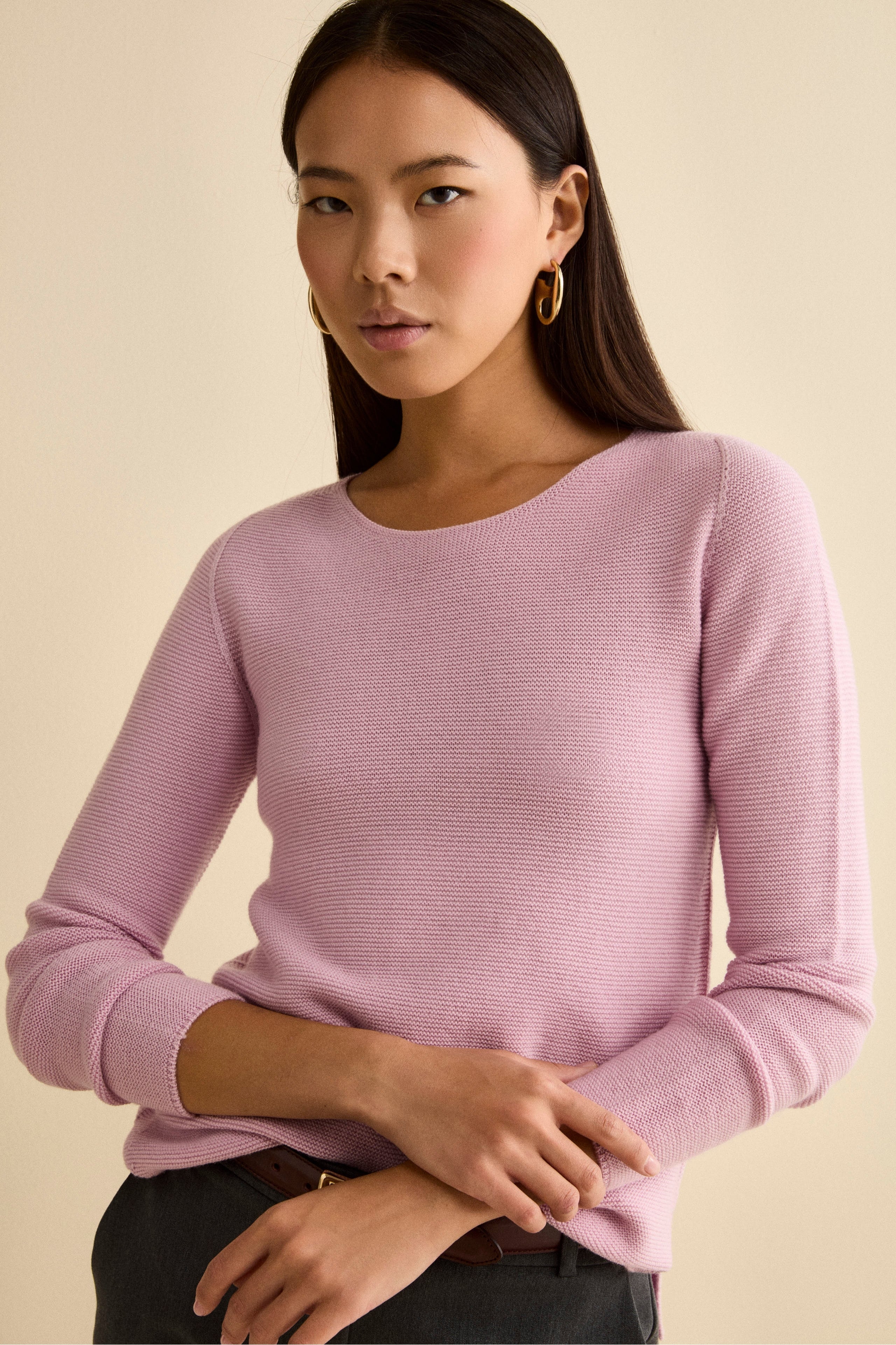 Boat Neck Sweater in Merino Wool - Pink