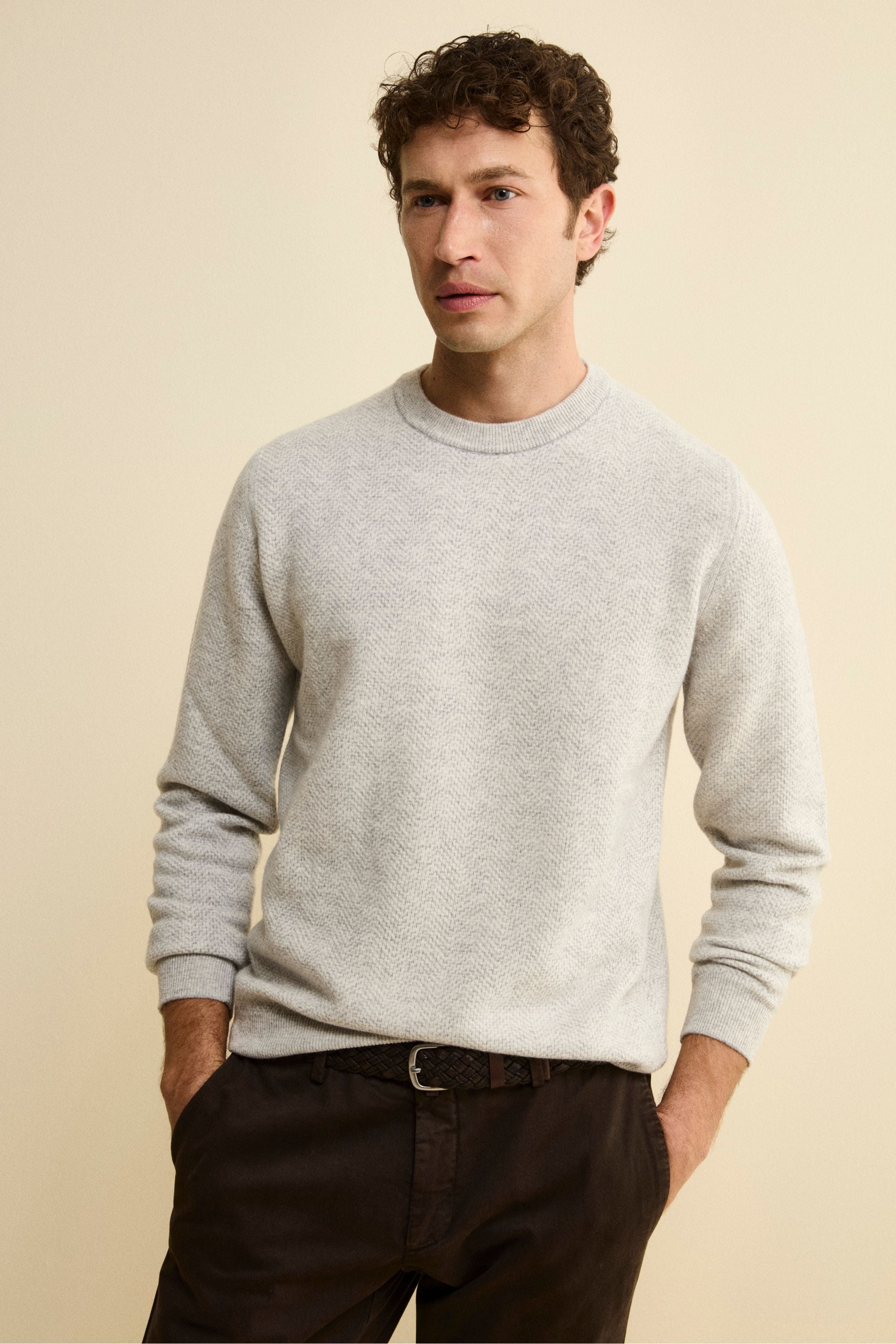 Jacquard Crewneck in Wool and Cashmere - GREY/BEIGE