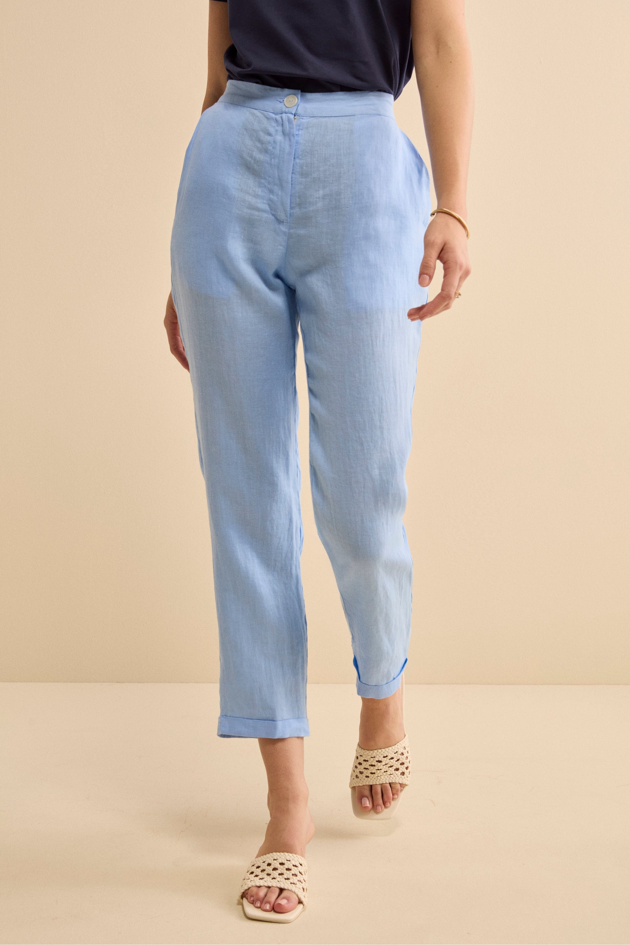 Pantalone Over in Lino con Elastico - AZZURRO