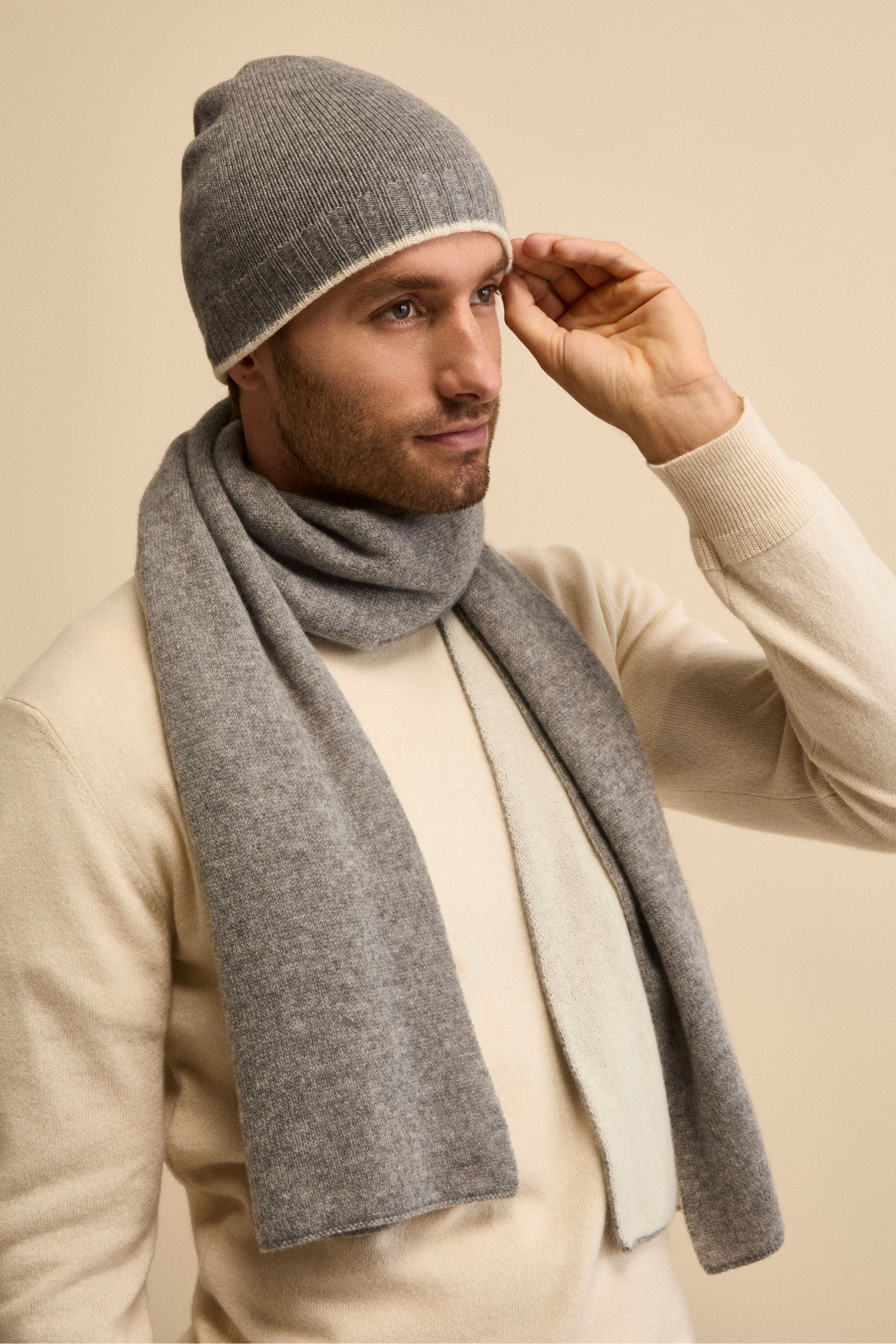 Bicolour cashmere scarf - Cream/Medium Grey