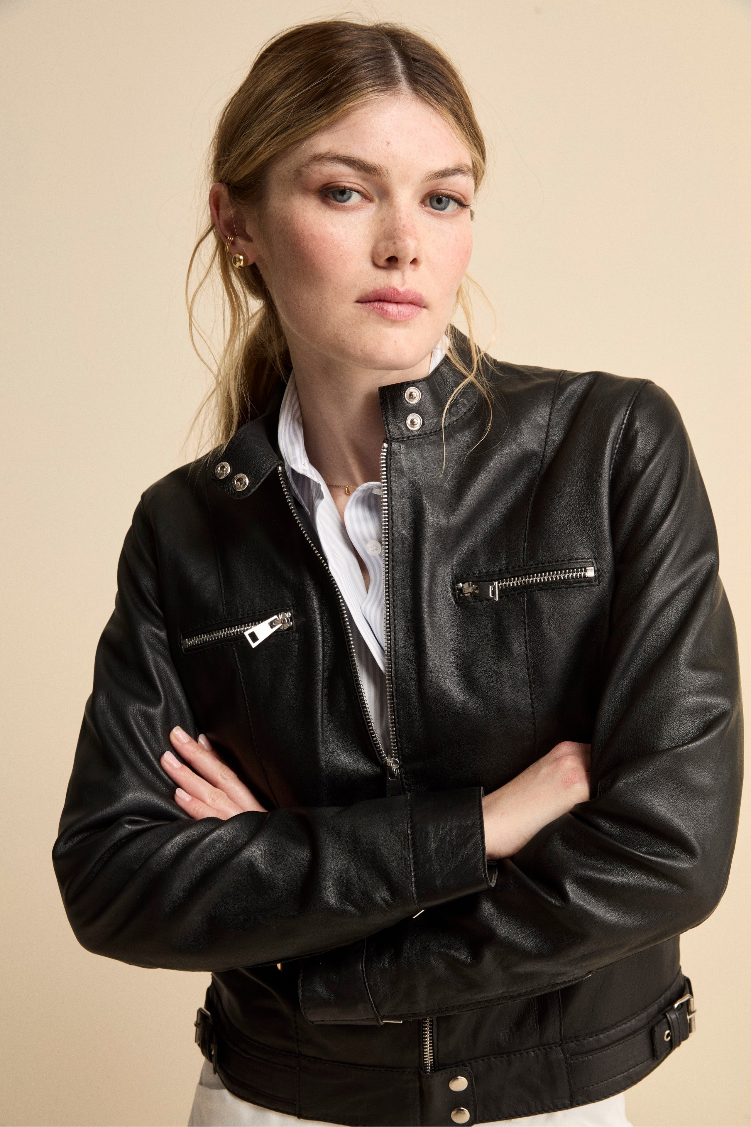 Giacca di Pelle Coreana con Zip - NERO