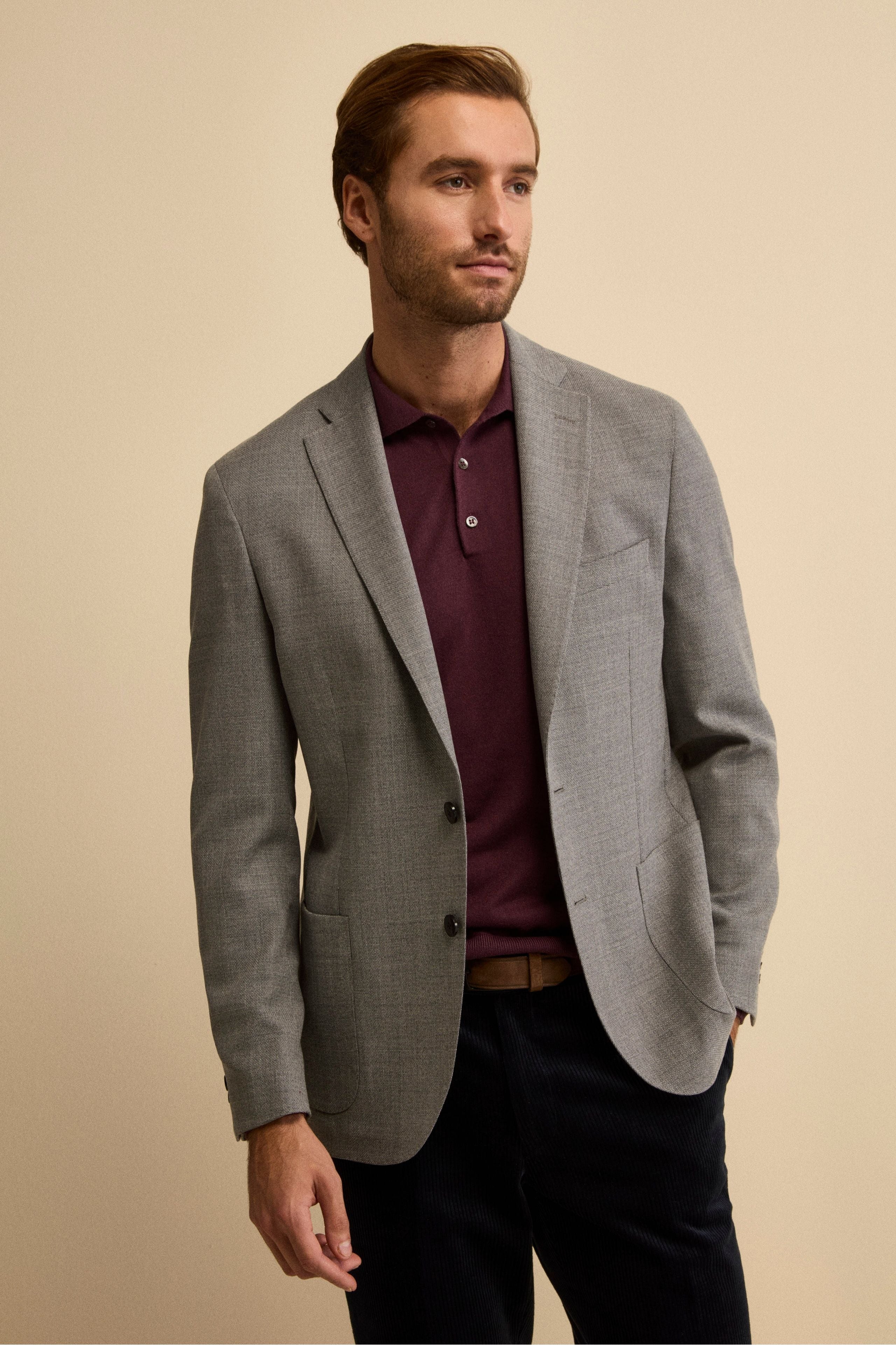 Slim Fit Single-Breasted Jacket in Virgin Wool - Light grey