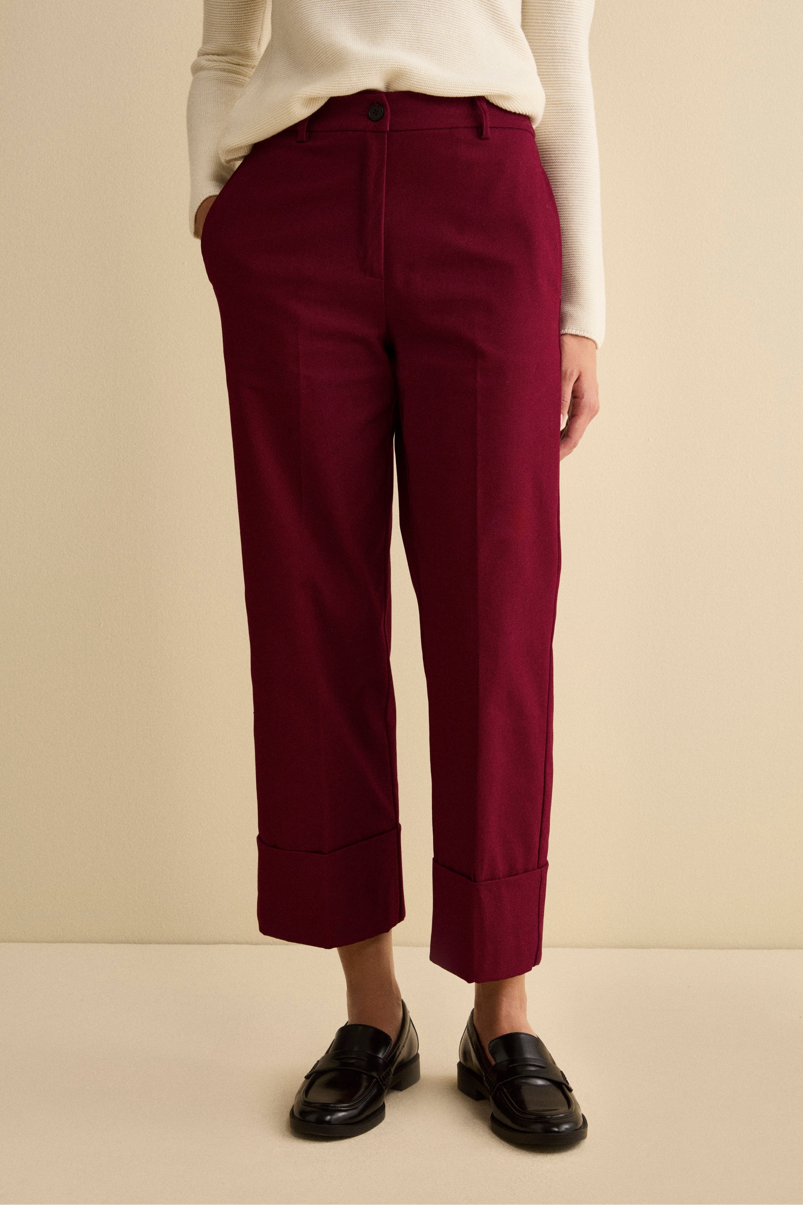 Wide-Leg Pleated Trousers with Cuff - MAGENTA