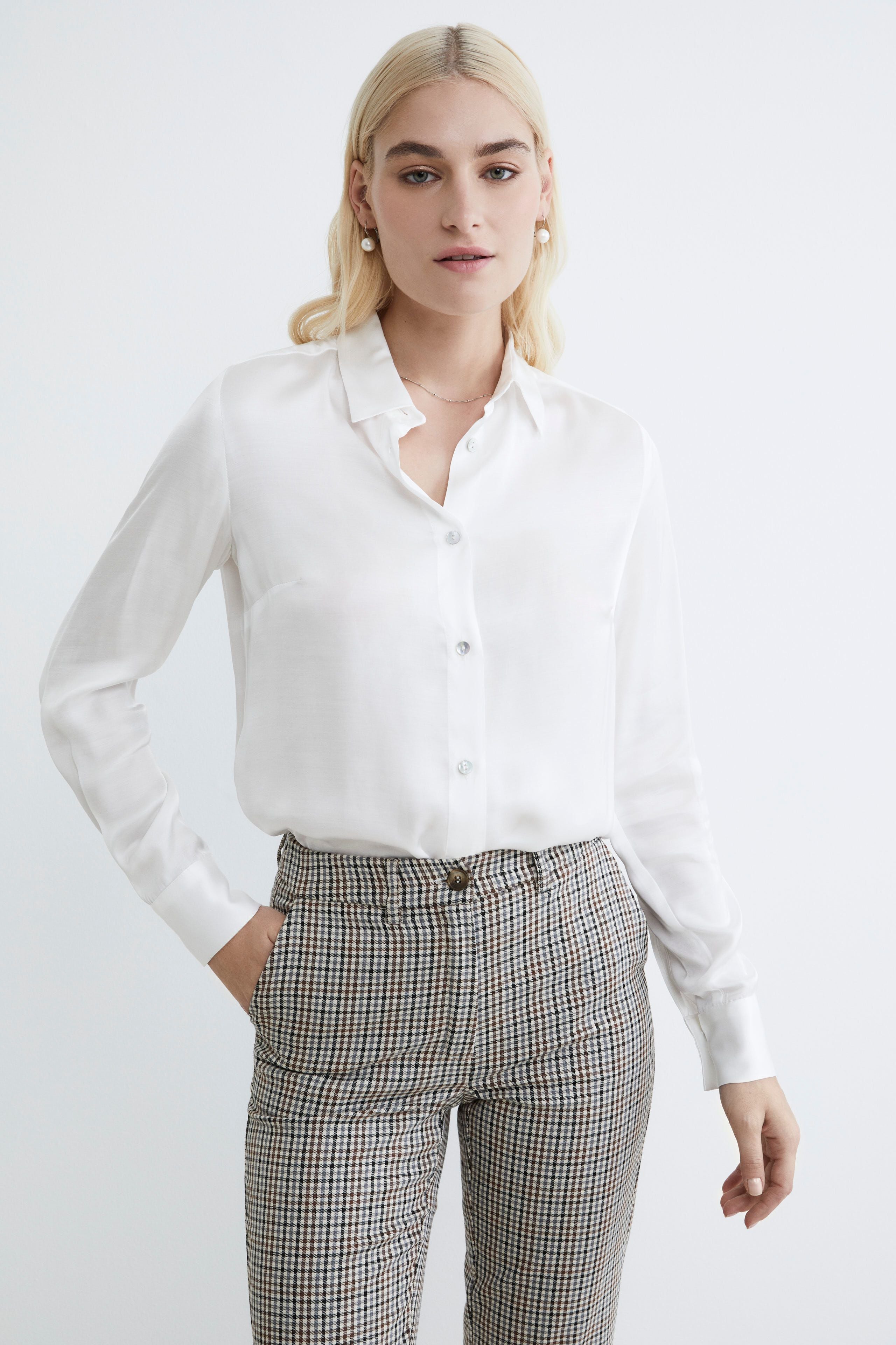Camicia satinata elegante - PANNA