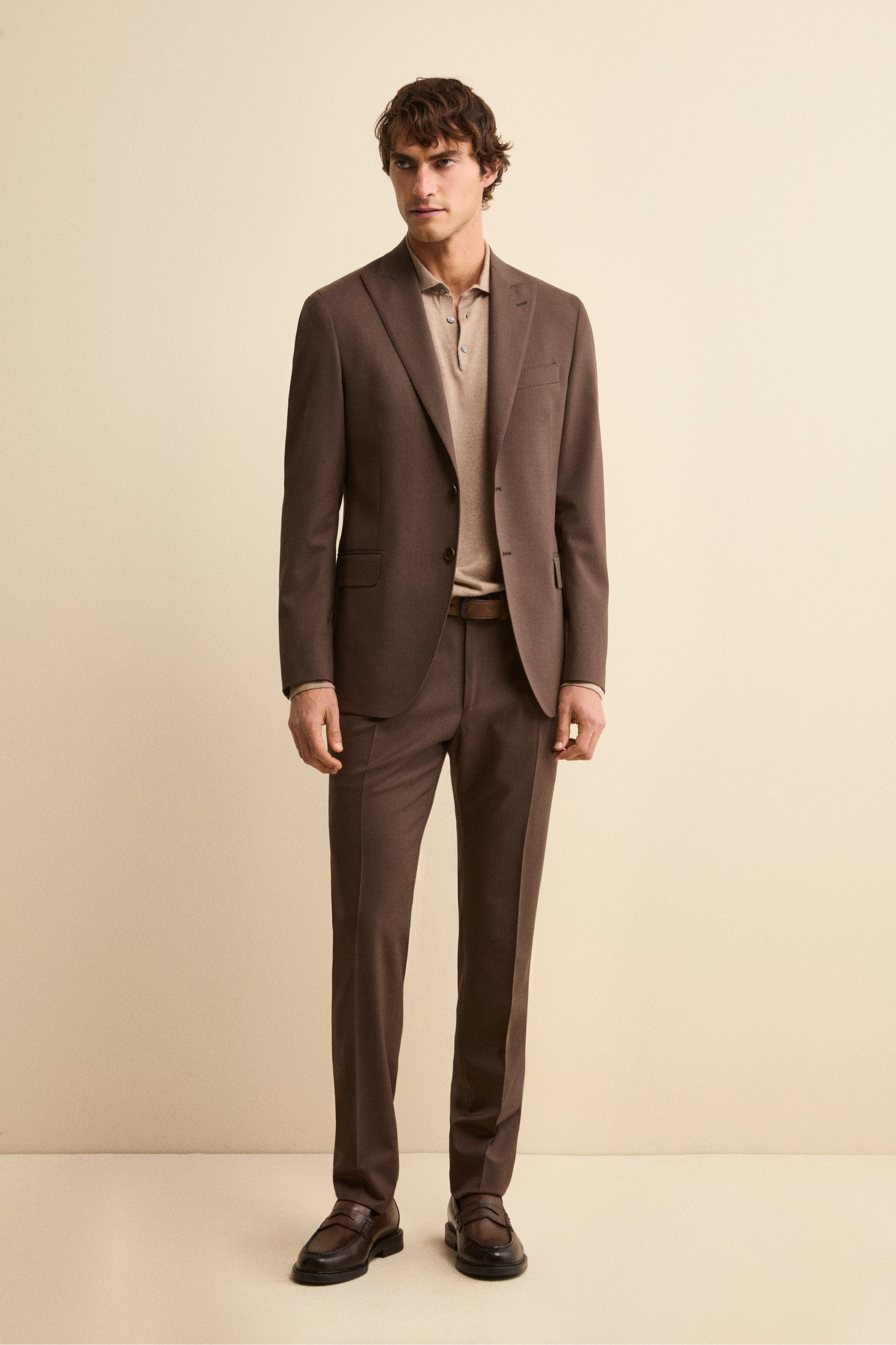Single-Breasted Virgin Wool Suit with Peak Lapels - -