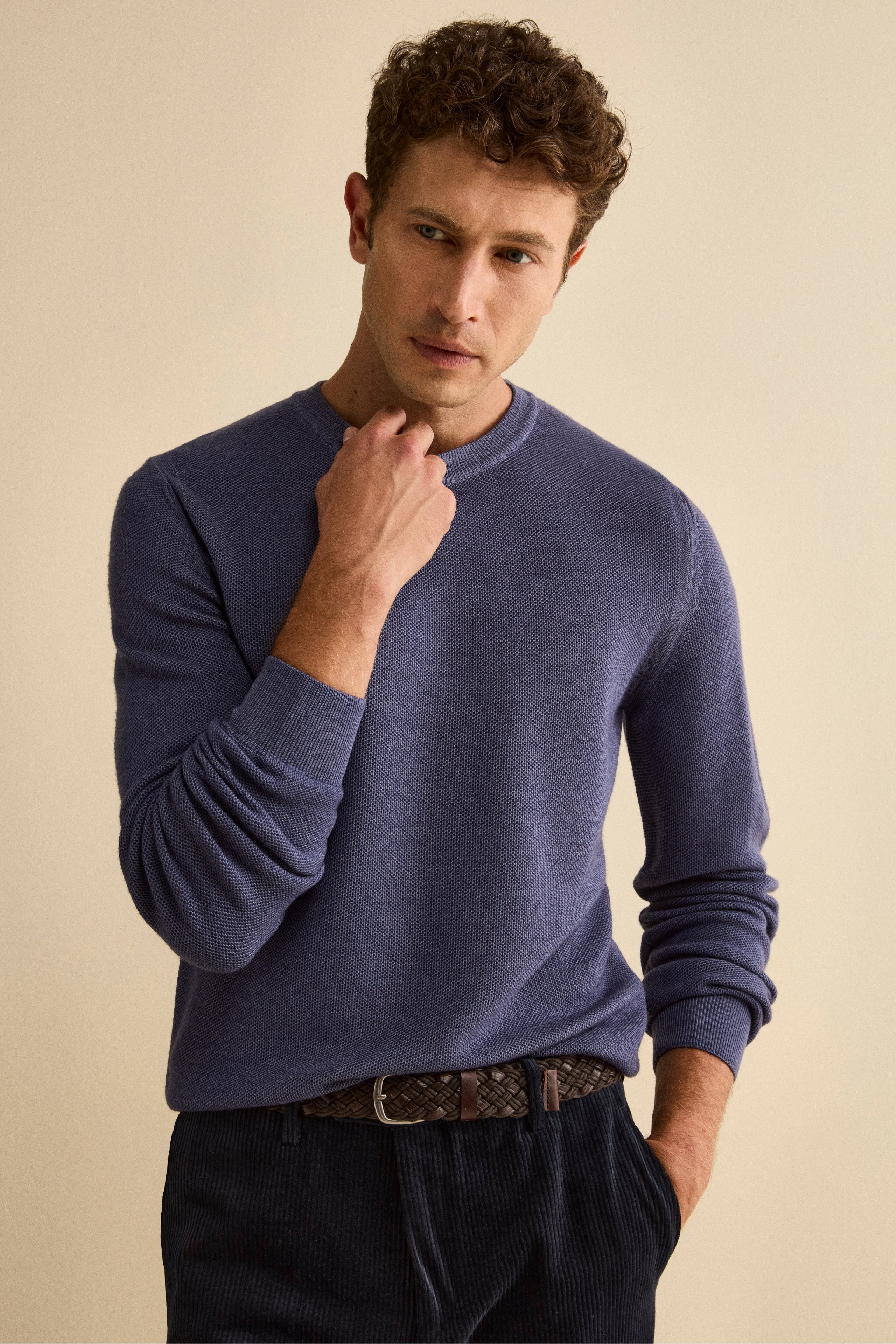 Honeycomb wool sweater - DENIM