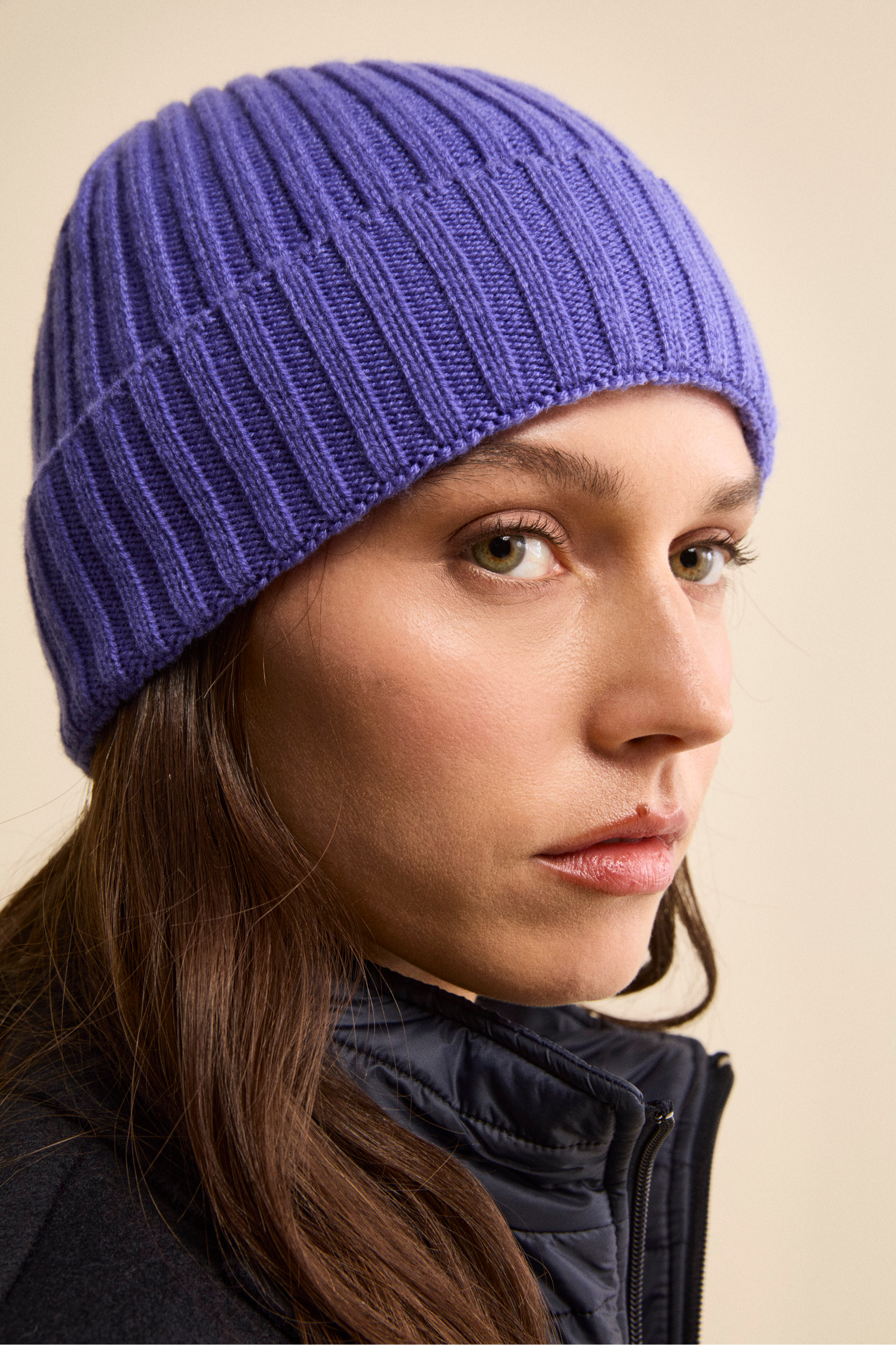 Ribbed cashmere beanie - Perwinkle