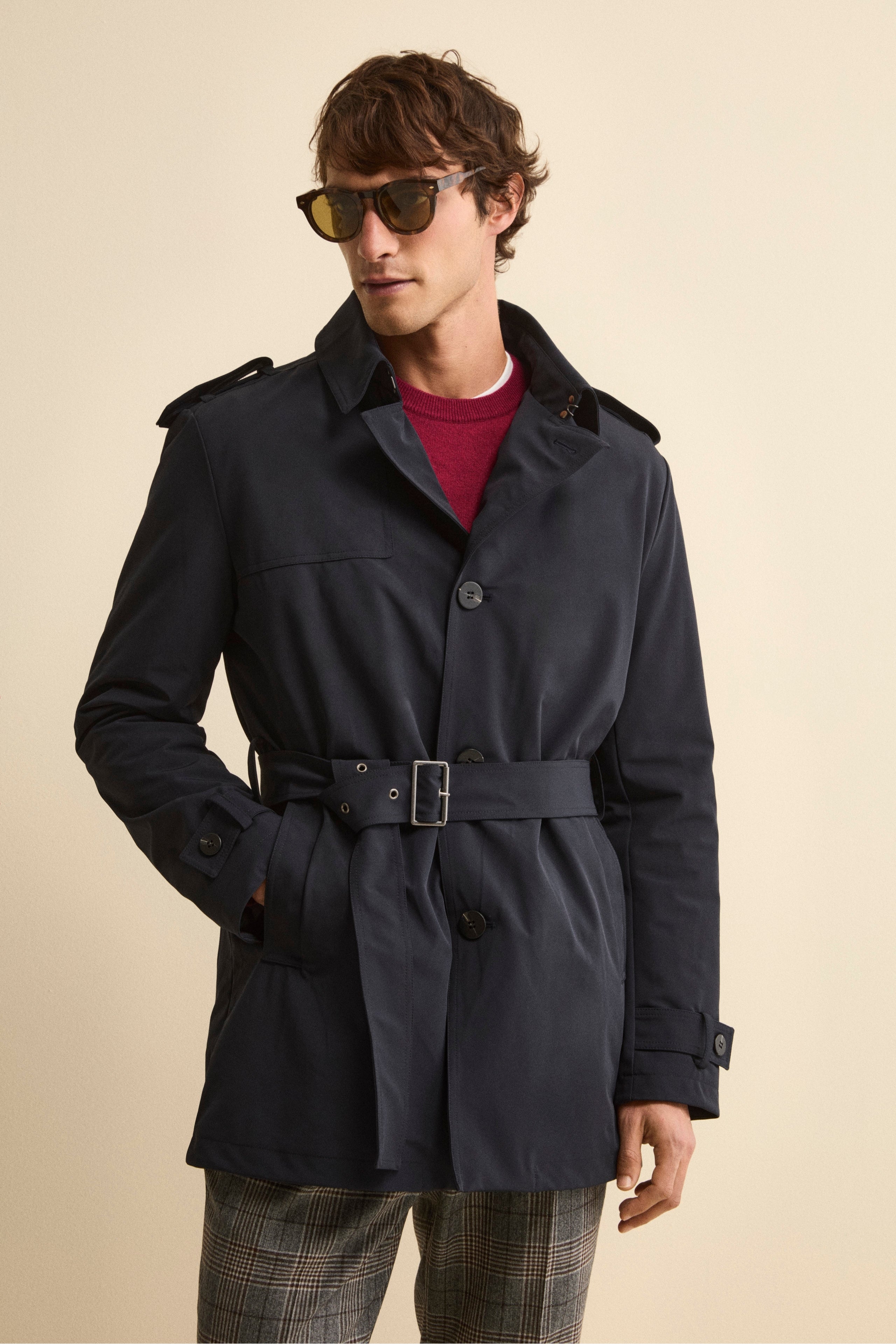 Quilted Raincoat with Belt - BLUE