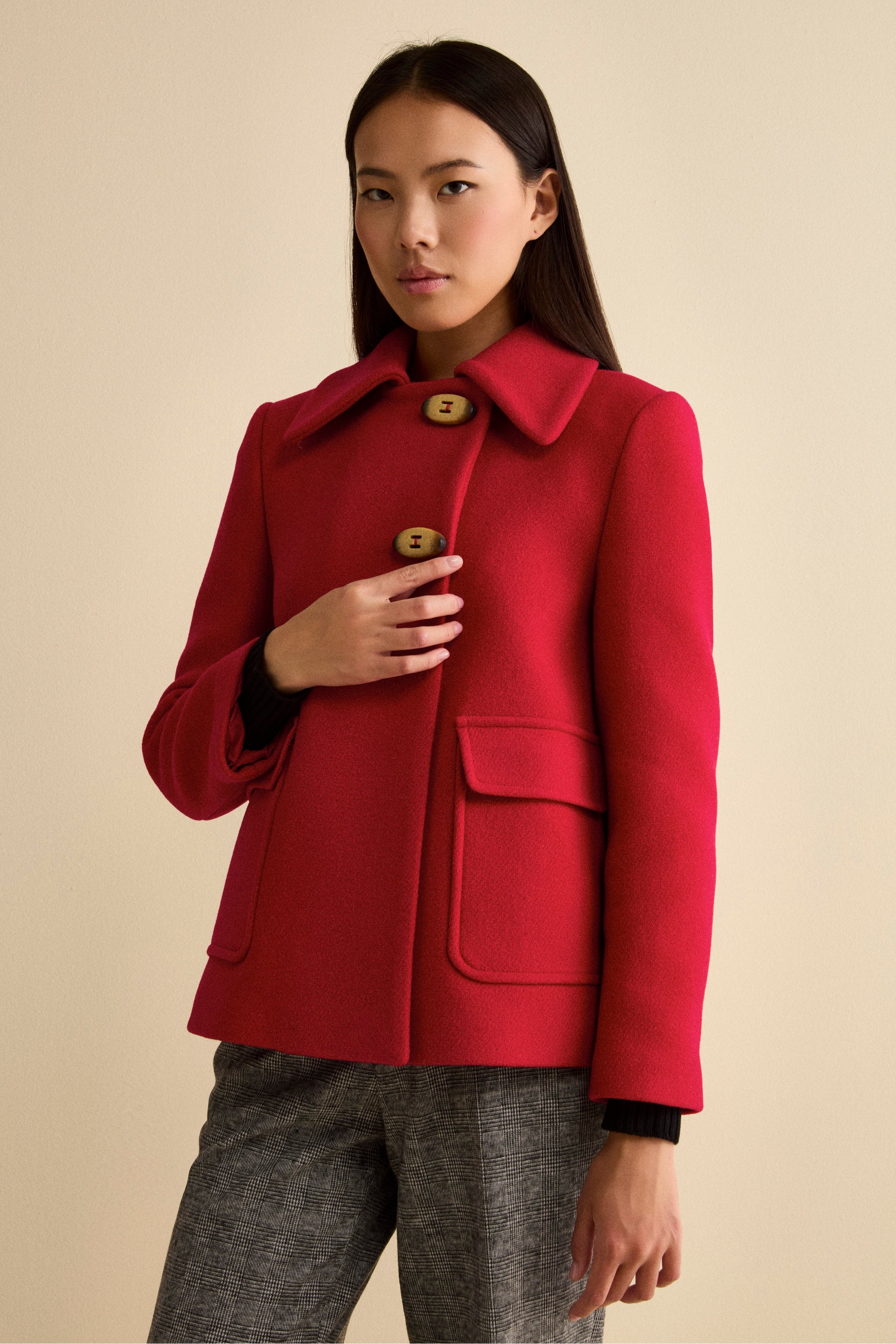 Short Flared Coat in Virgin Wool Blend - RED
