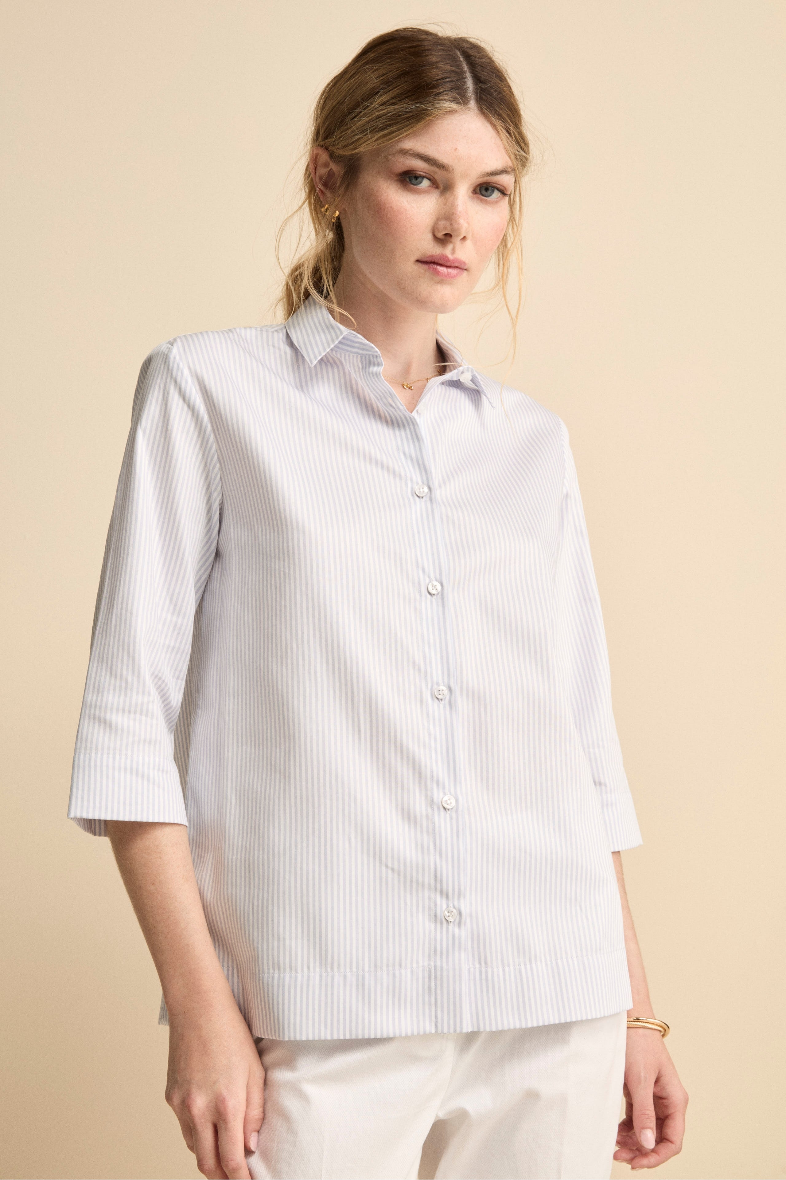 Camicia Boxy Fantasia in Cotone - GRIGIO RIGATO