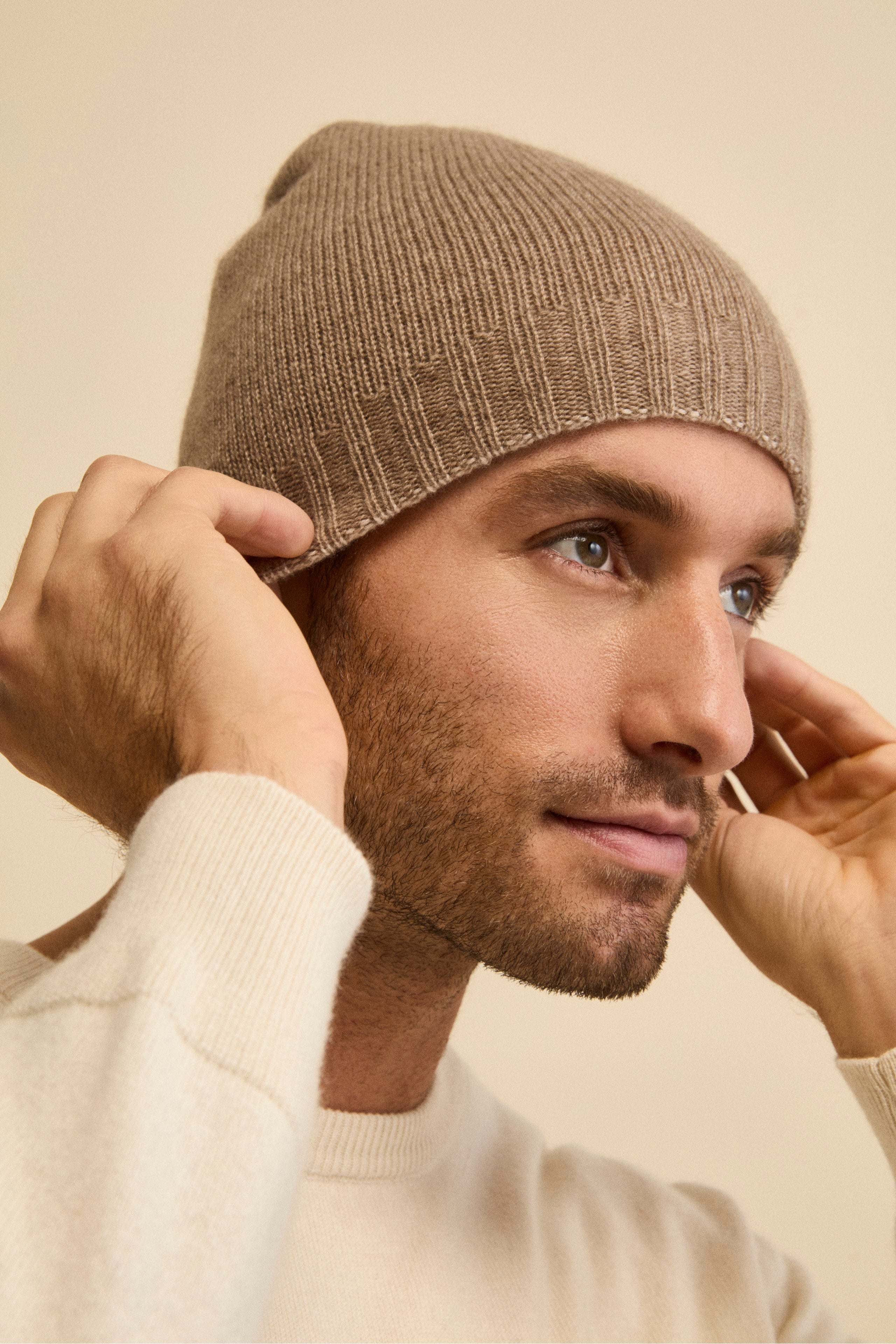 Cashmere beanie - Beige-Brown