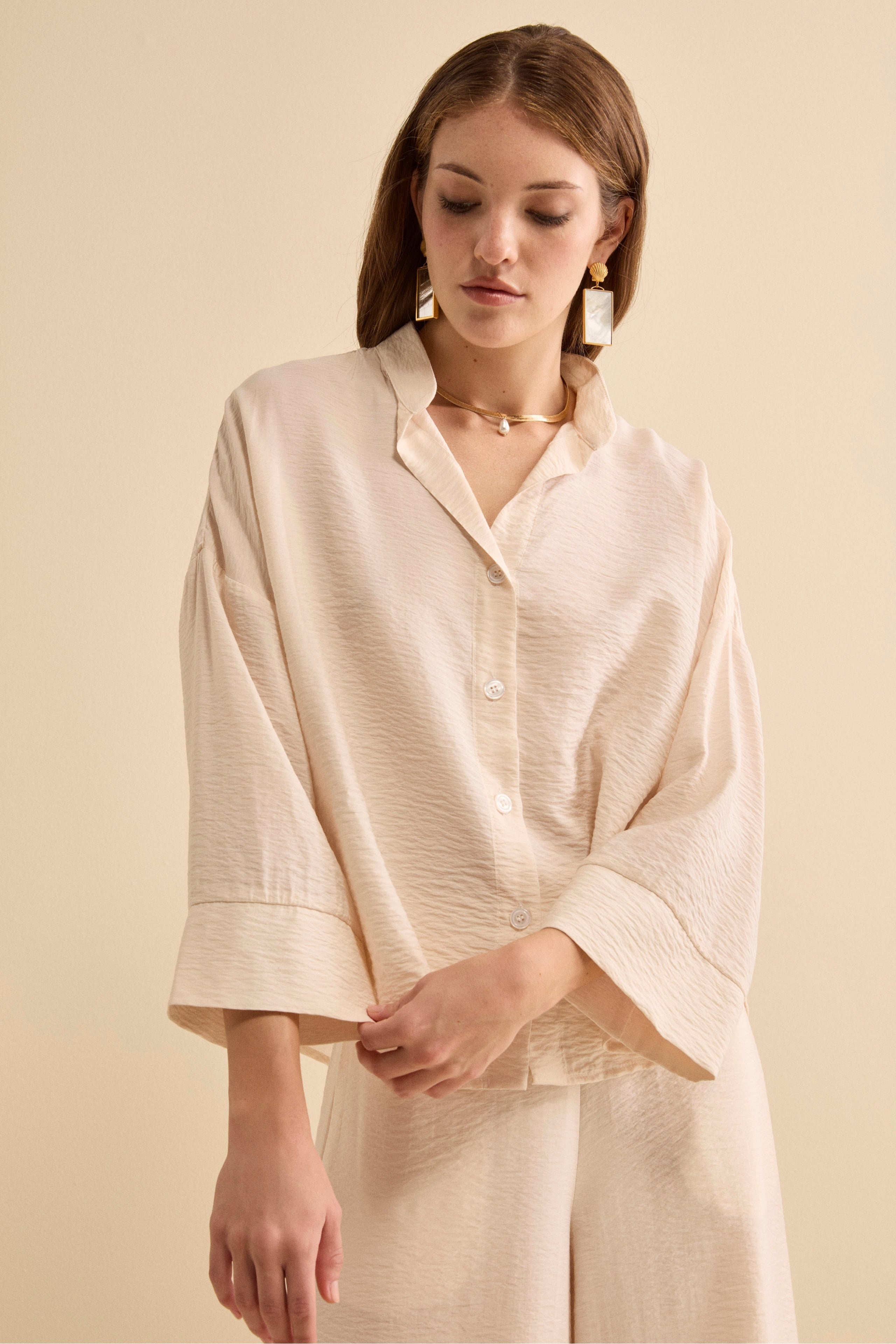 Camicia Over Coreana con Manica Kimono - BIANCO