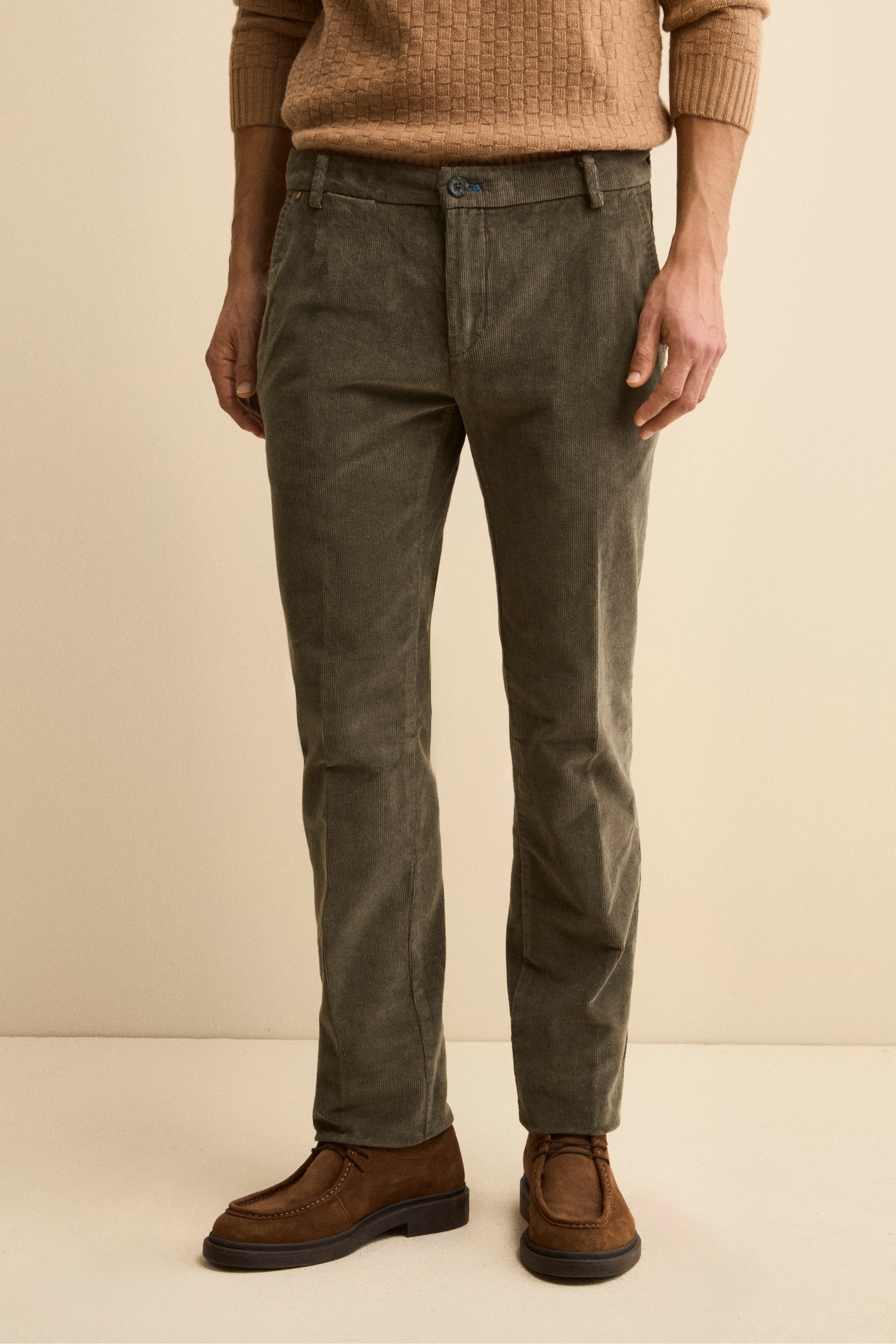 Regular Fit Corduroy Chino Trousers - GREEN