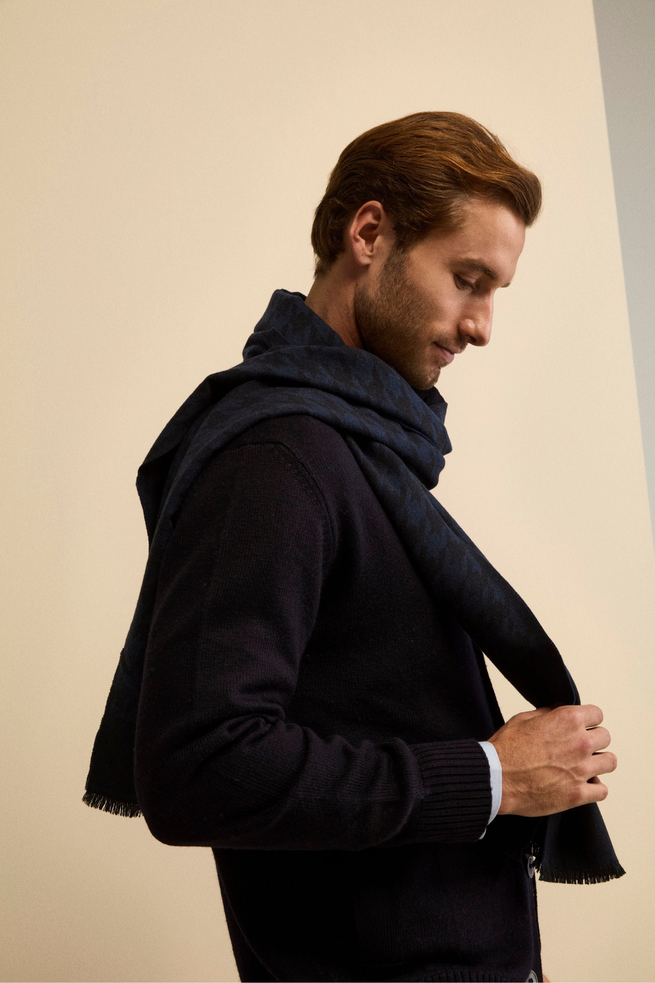 Jacquard Scarf in Virgin Wool - P-Poule Blue