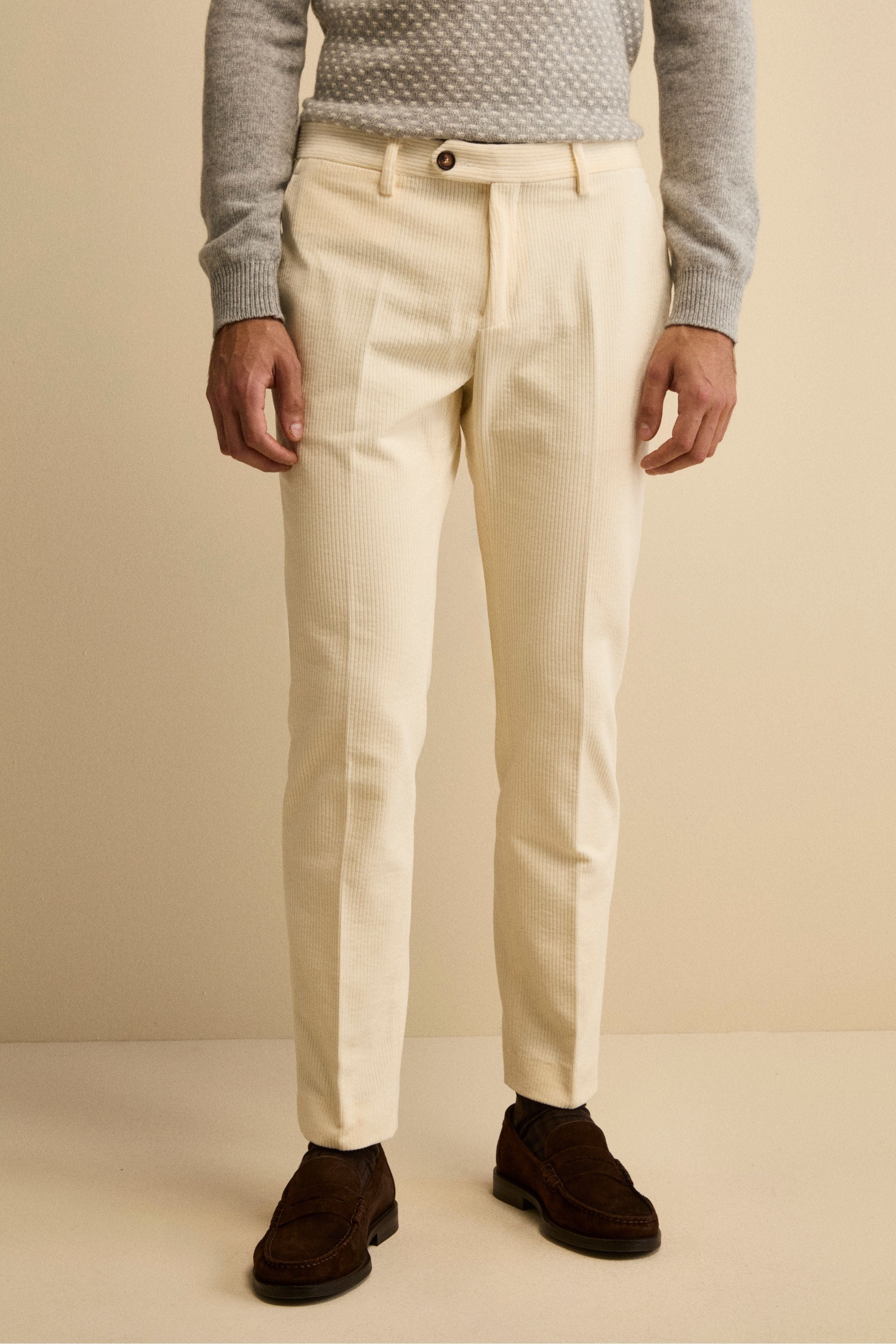 Regular Fit Velvet Trousers - WHITE