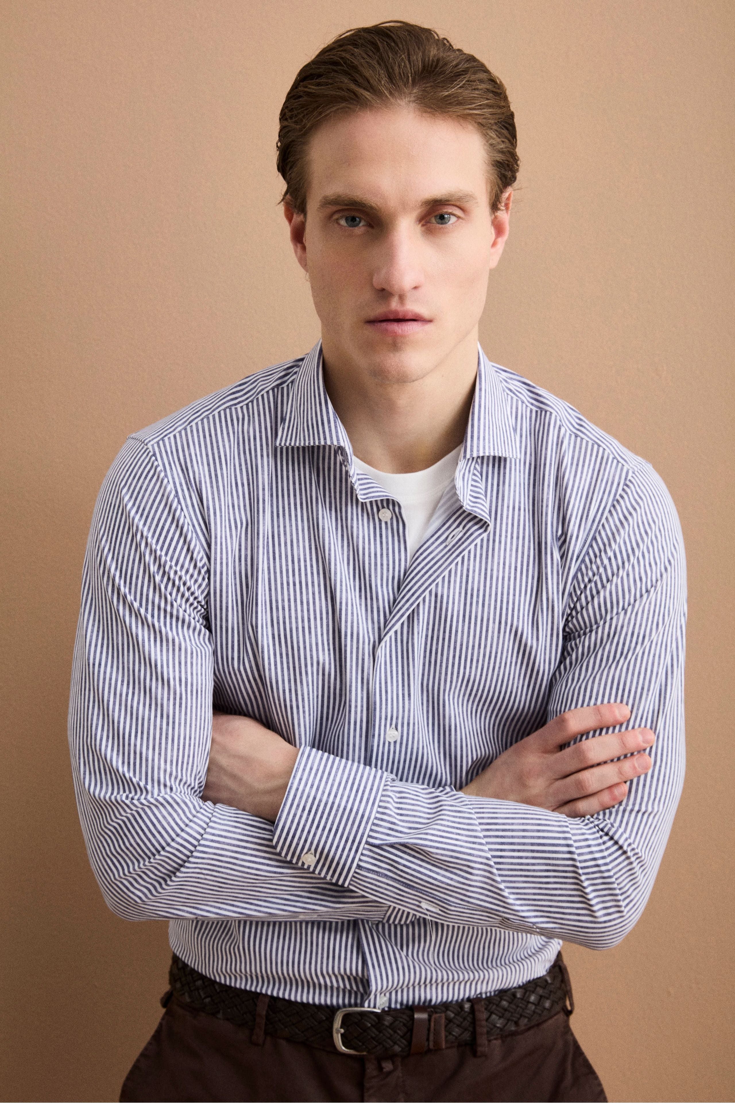 Herren Custom-Fit Hemd mit Streifen aus Technischem Gewebe - Blau gestreift