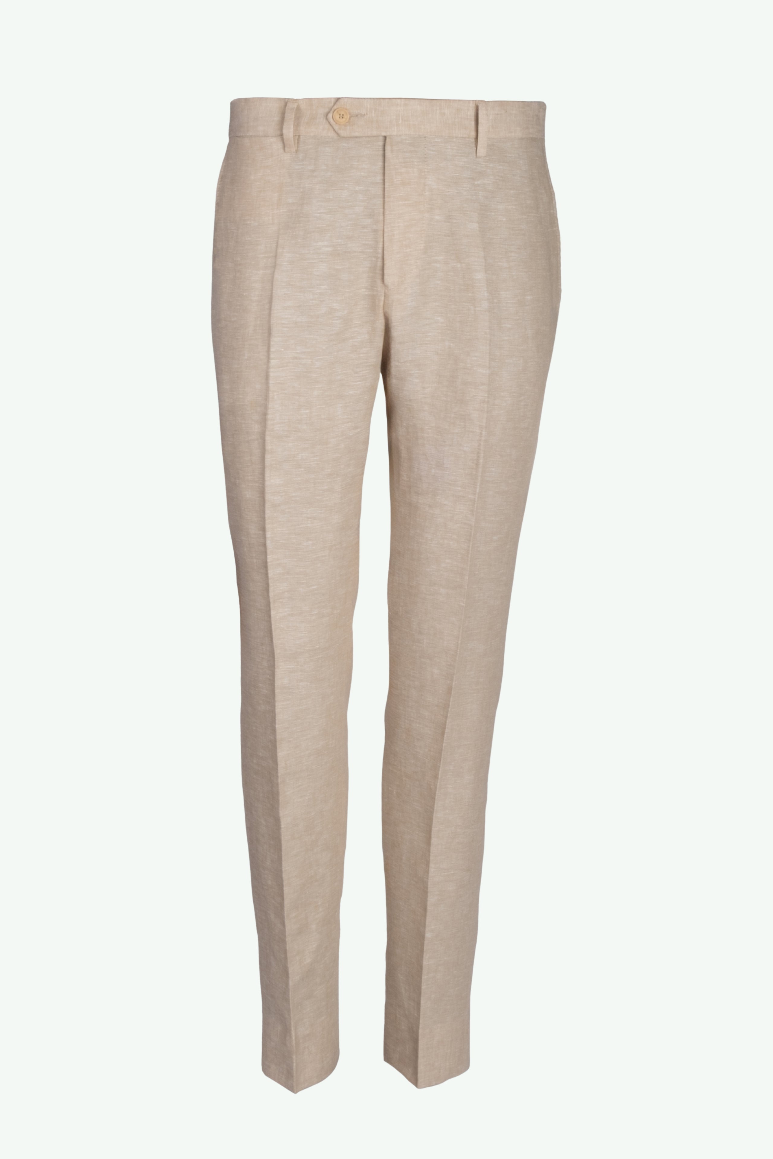 Pantalone Slim Fit in Lino con Pieghe - BEIGE
