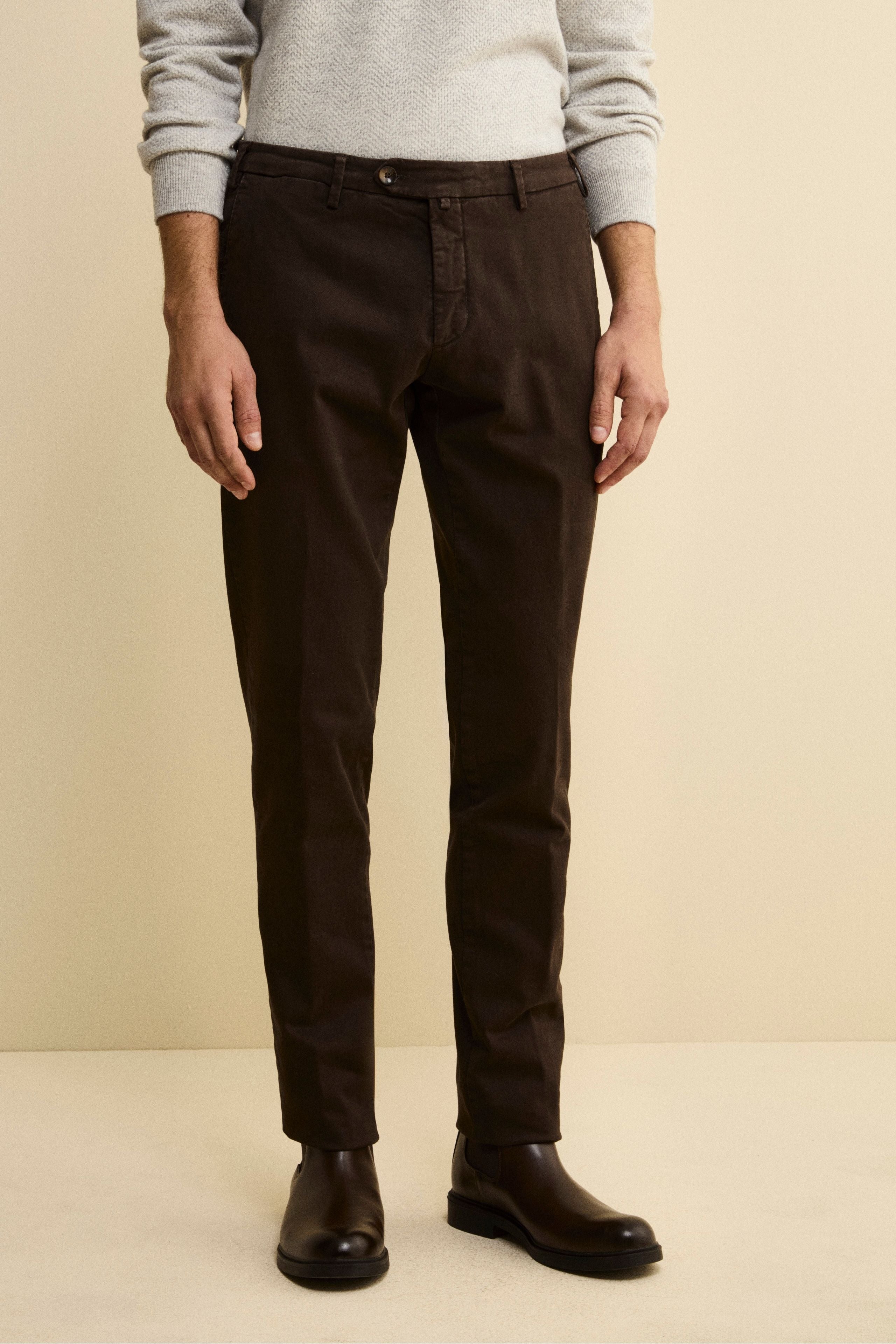 Slim Fit Stretch Gabardine Trousers - brown
