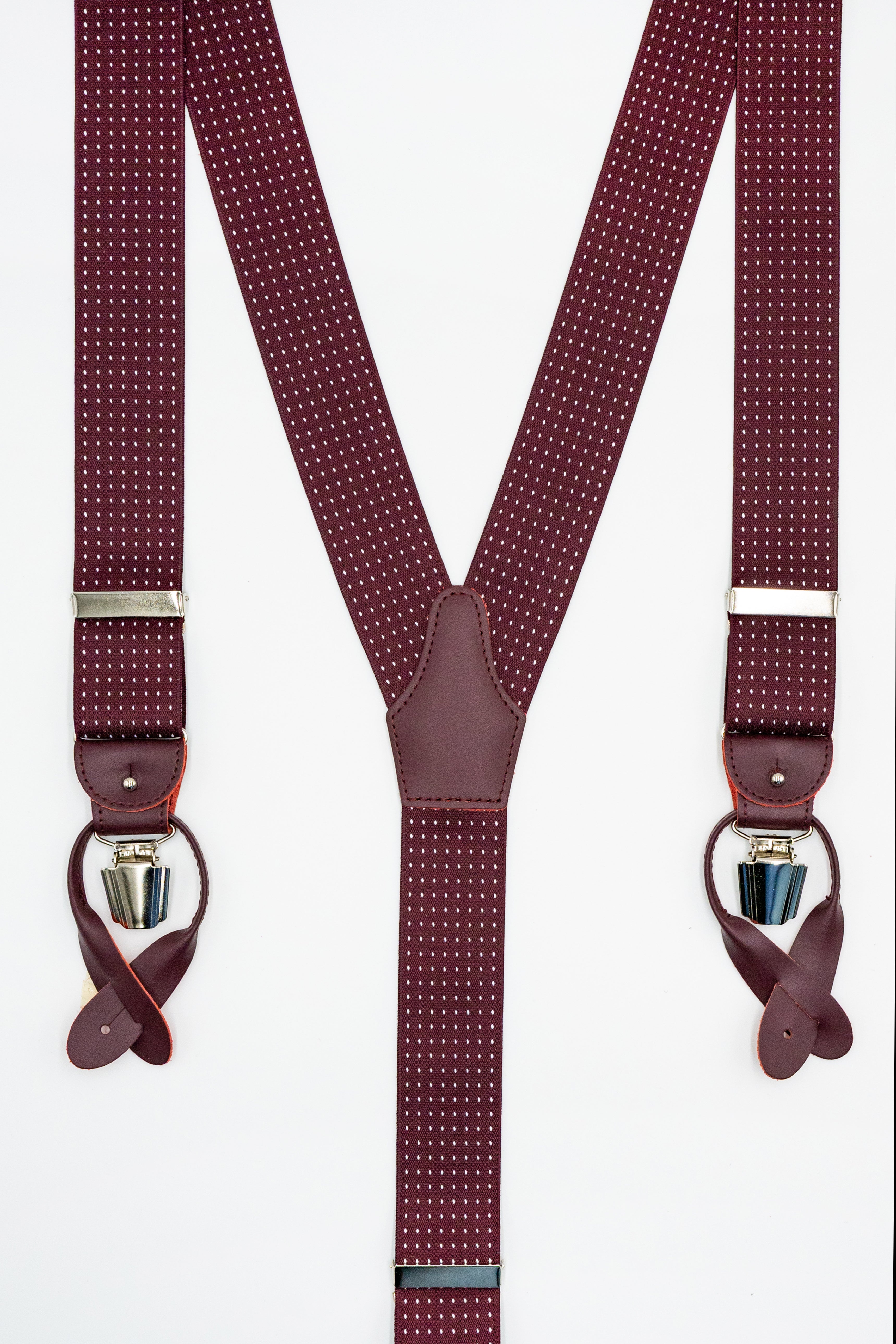 Bretelle Elasticizzate con Clip e Asole in Pelle - POIS fondo BORDEAUX