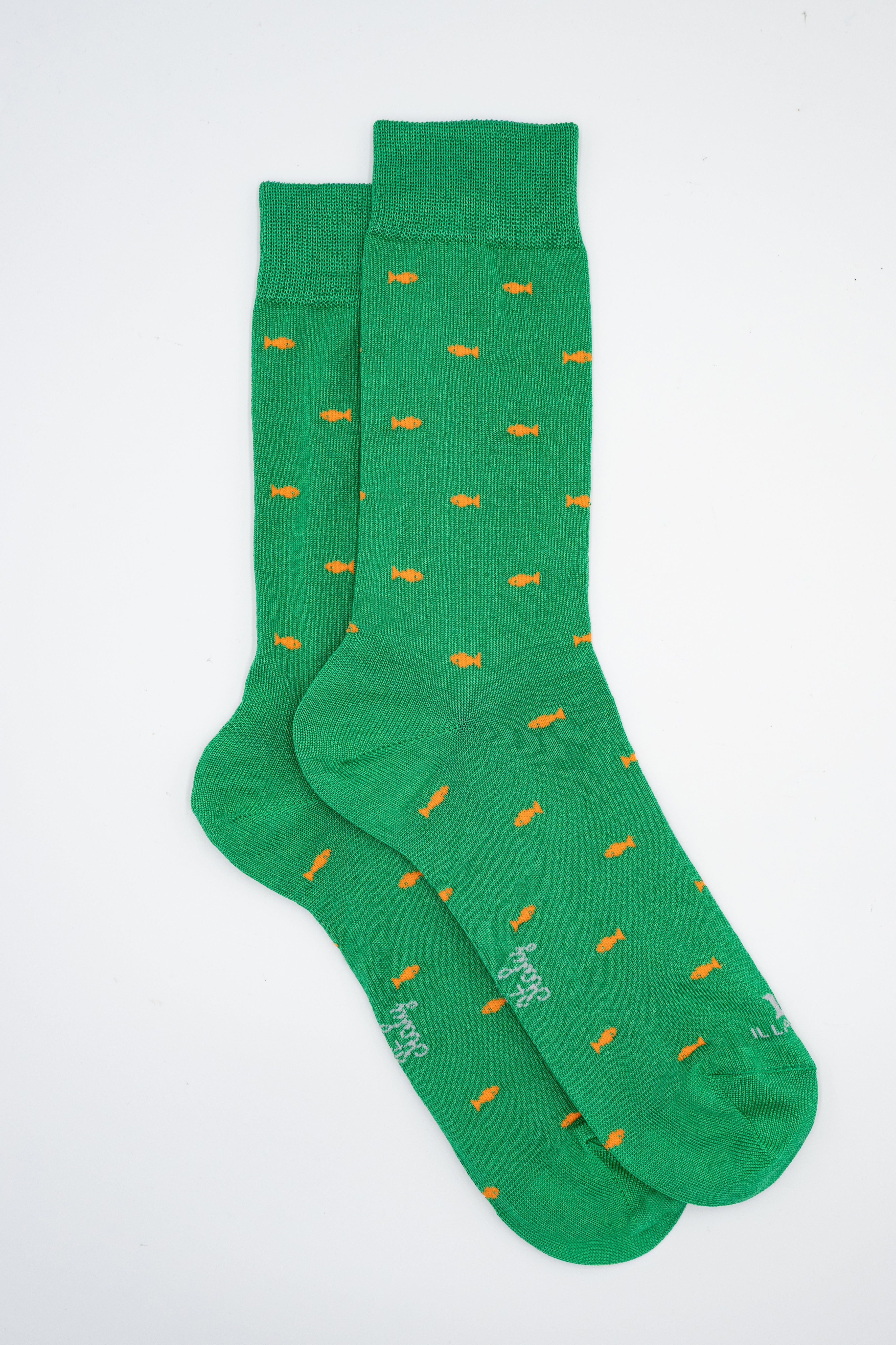 Calze Corte in Cotone Fantasia Pesci - VERDE/ARANCIONE