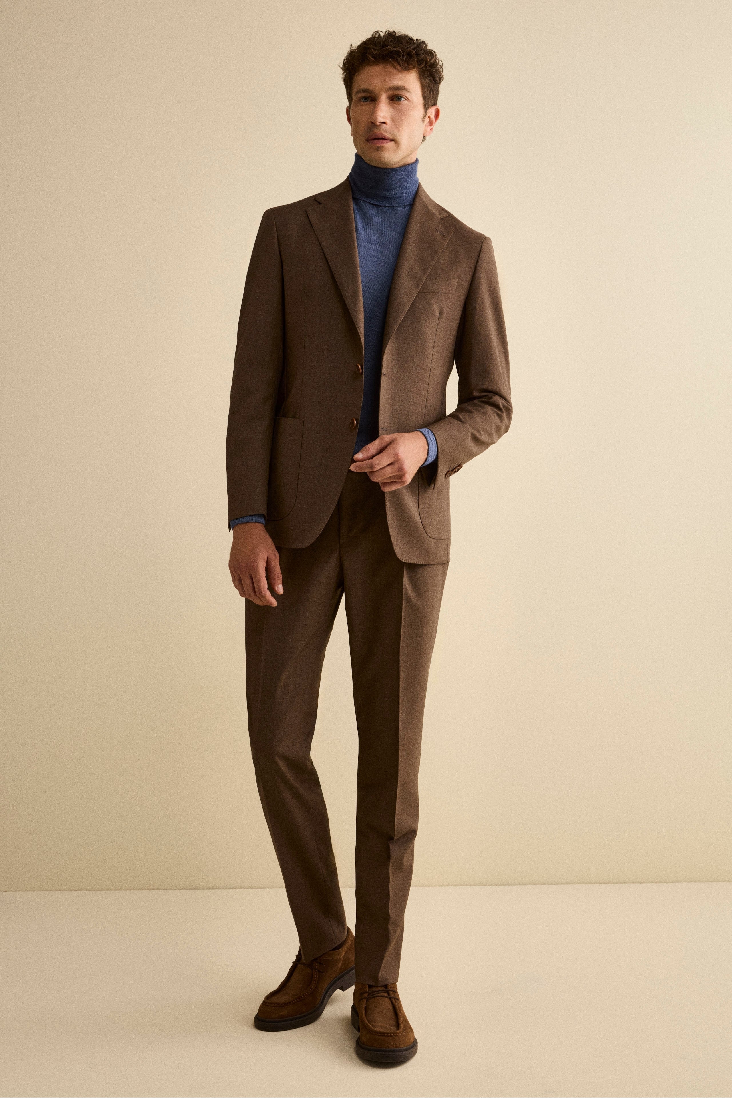 Half-Lined Single-Breasted Virgin Wool Suit - Brown