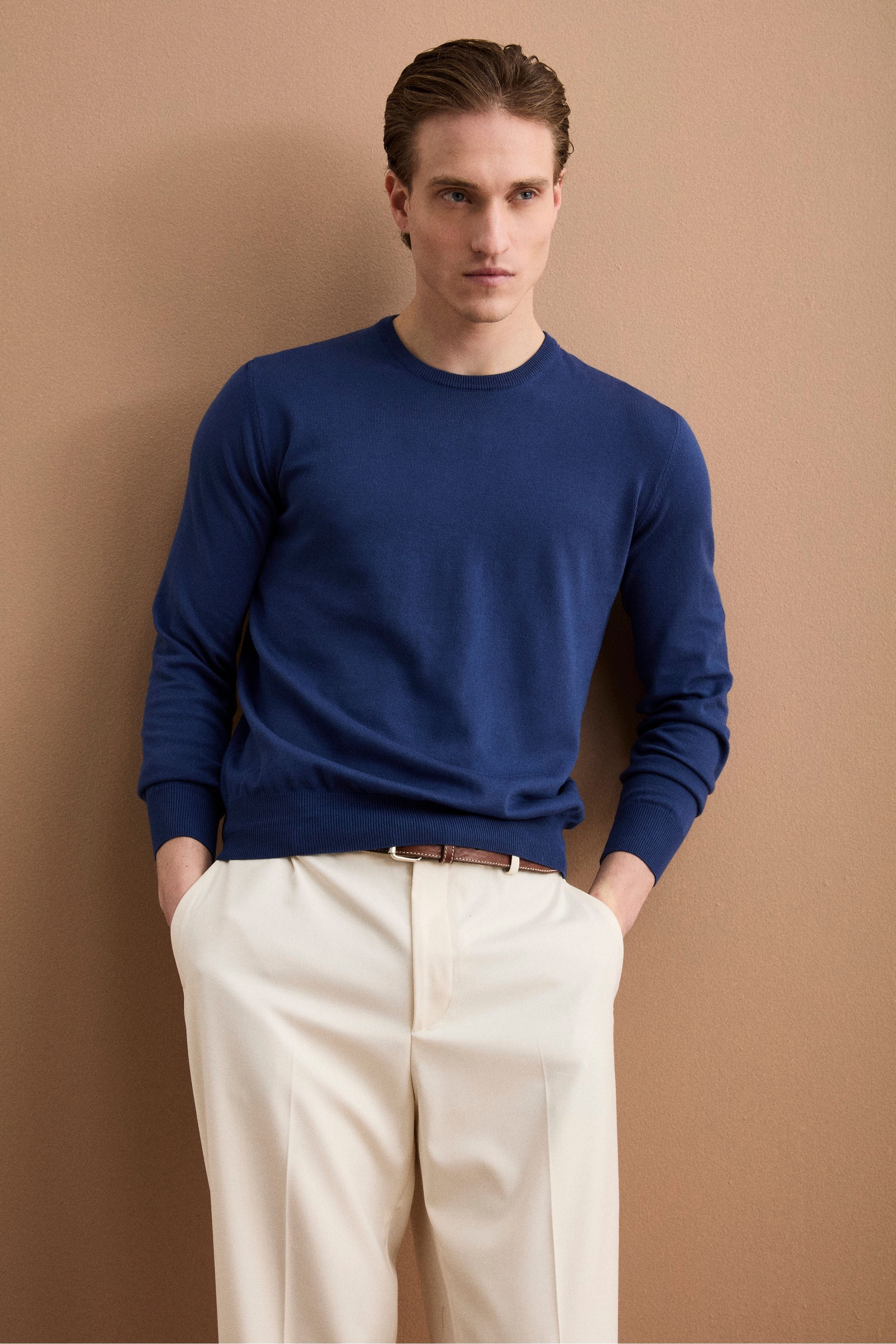 Baumwollpullover mit Rundhalsausschnitt - Luftwaffe blau