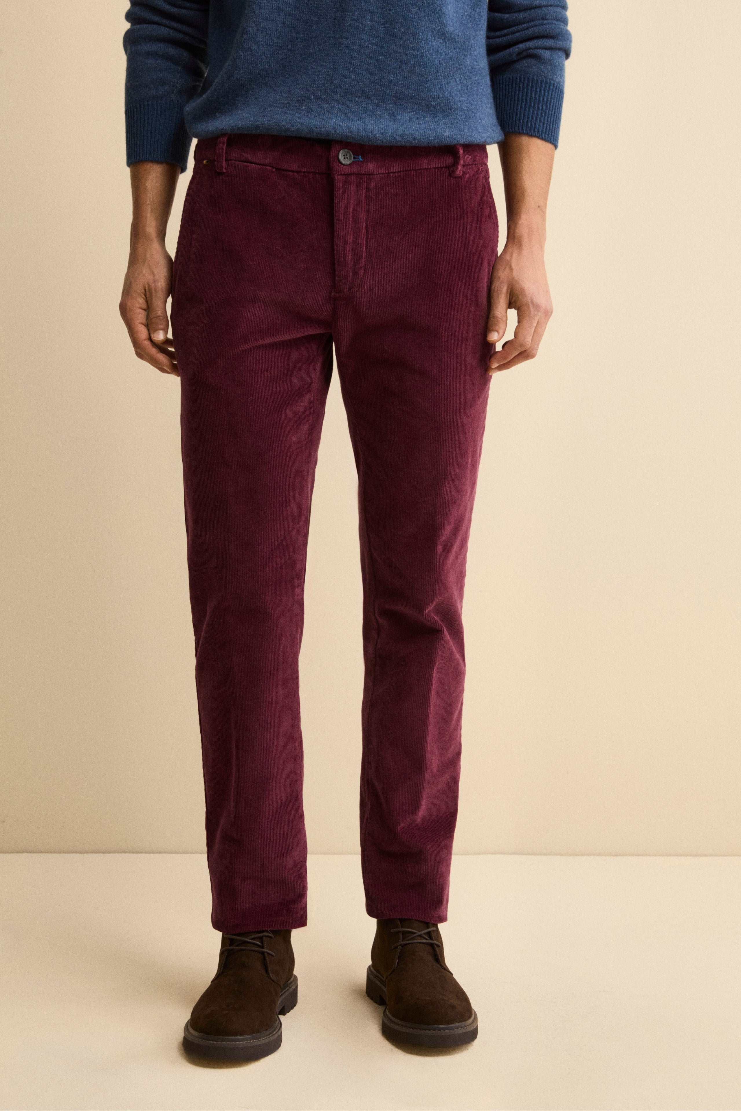 Regular Fit Corduroy Chino Trousers - Burgundy