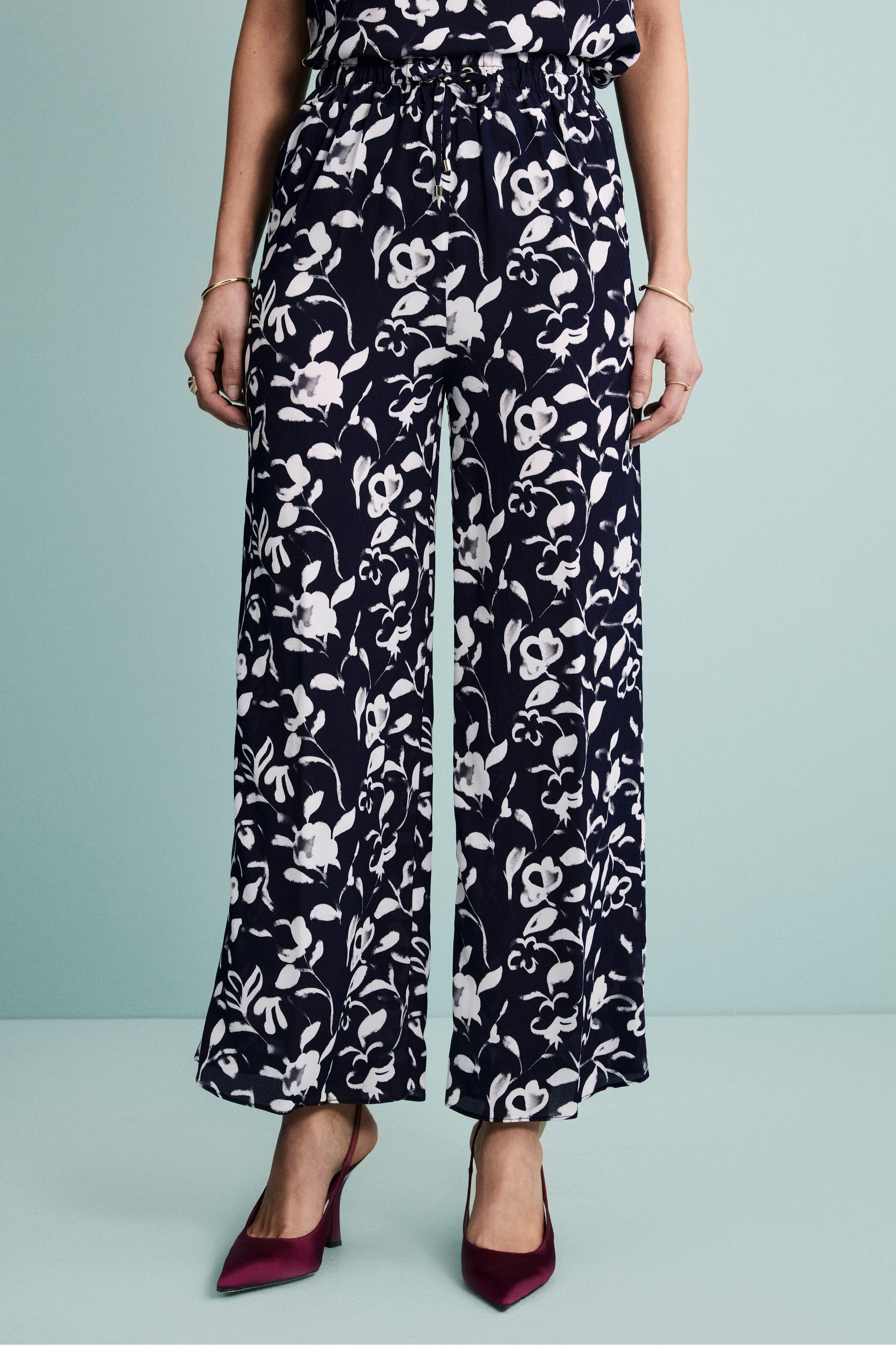 Pantalone Morbido Floreale con Coulisse - FANT. BLU