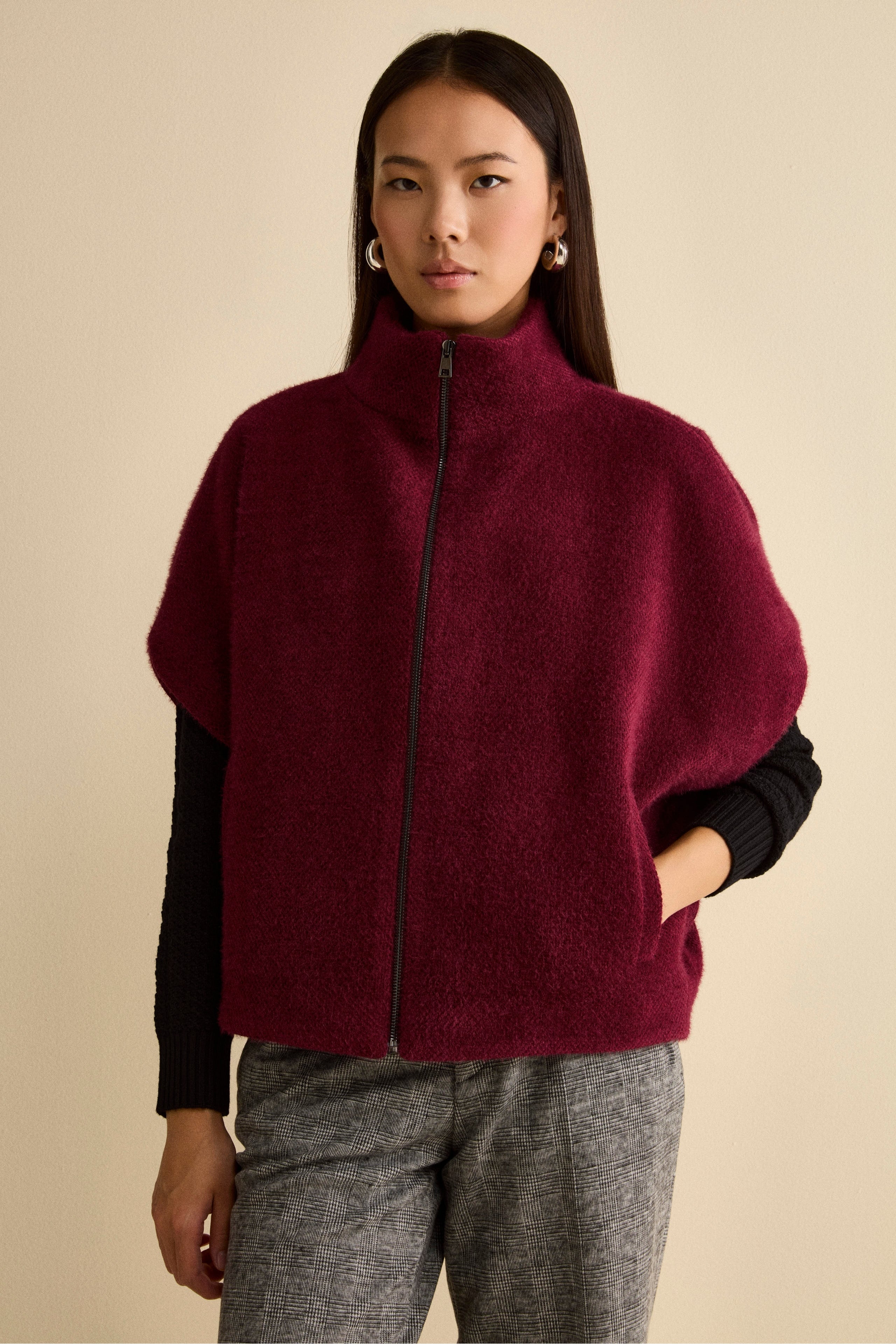 Lined Cape with Zip - Burgundy