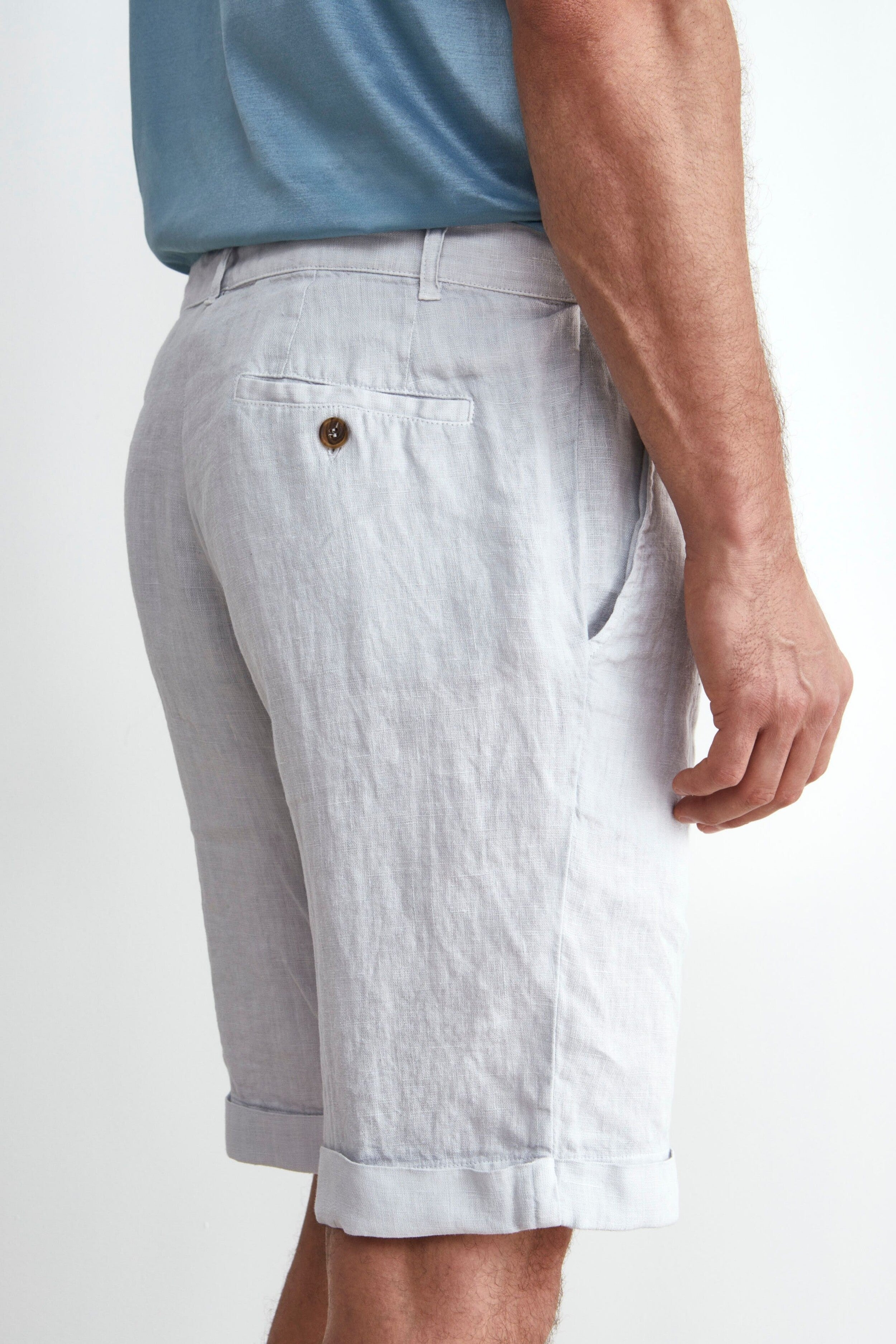 Bermuda in Lino con Risvolto - GHIACCIO