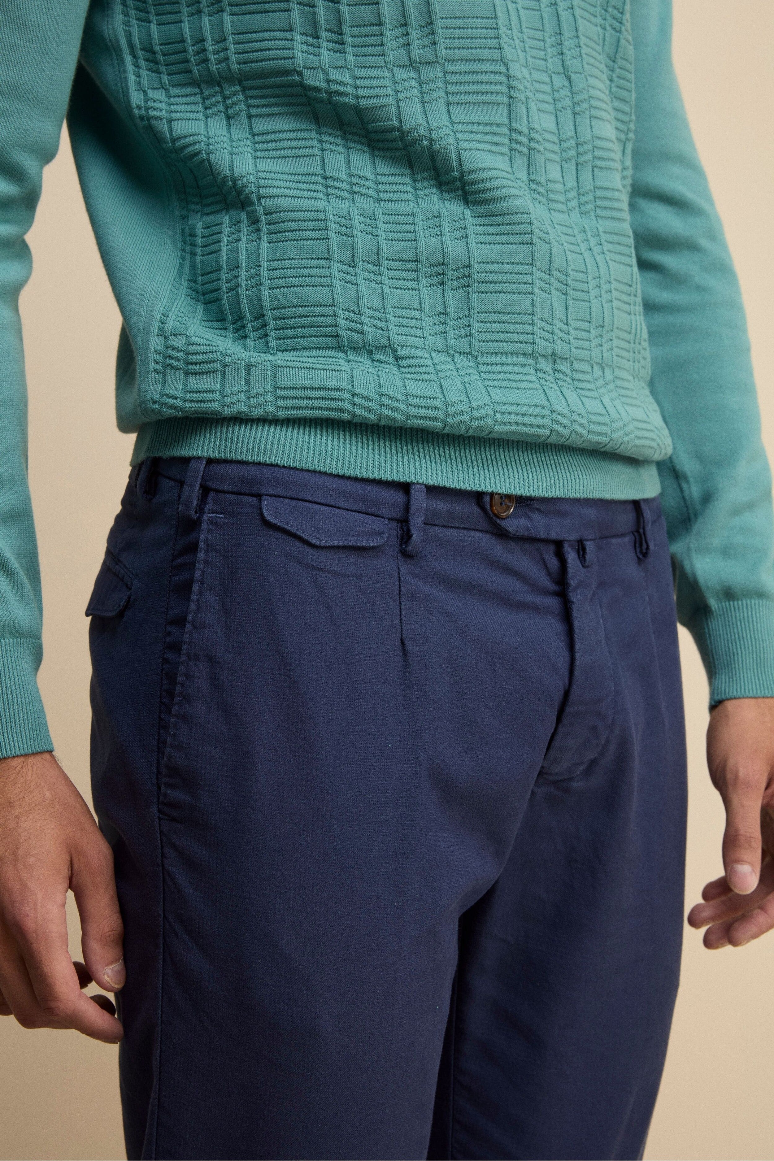 Pantalone Slim Fit in Cotone con Taschino - BLU