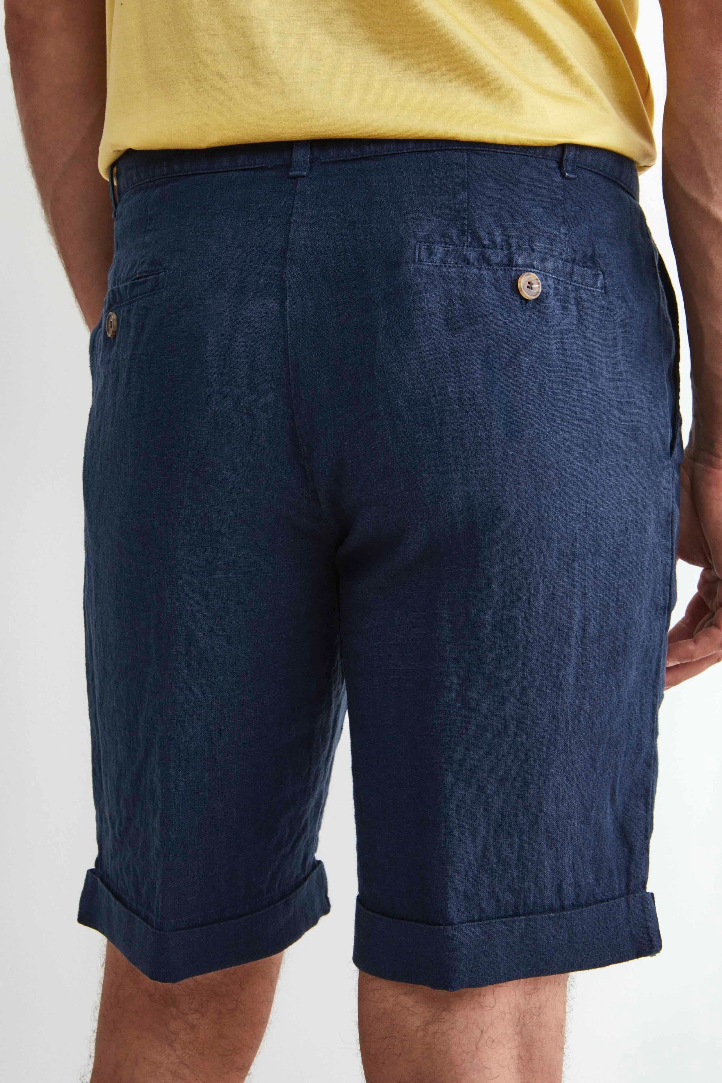 Bermuda in Lino con Risvolto - BLU NOTTE