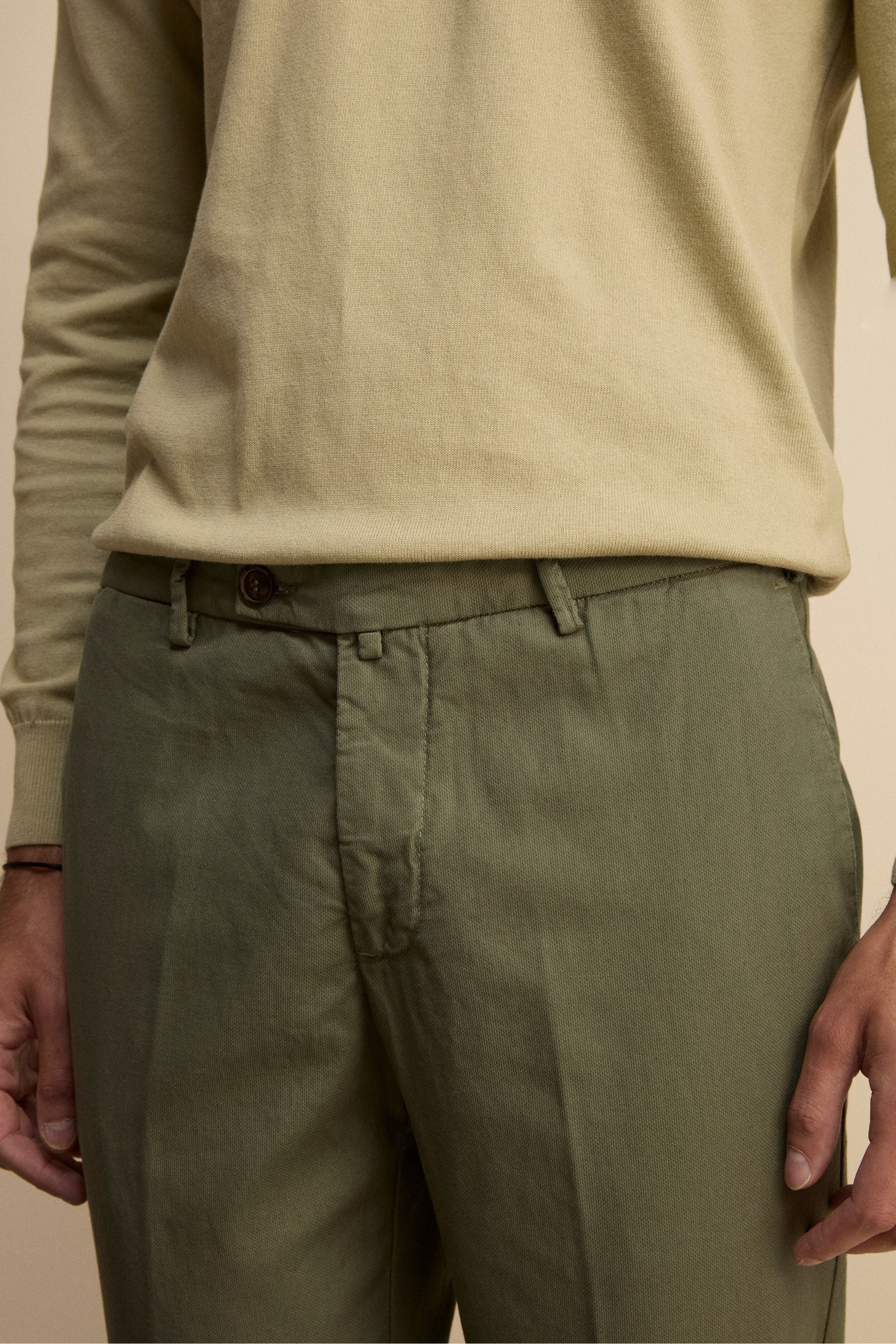 Pantalone Regular Fit in Cotone Armaturato - SALVIA