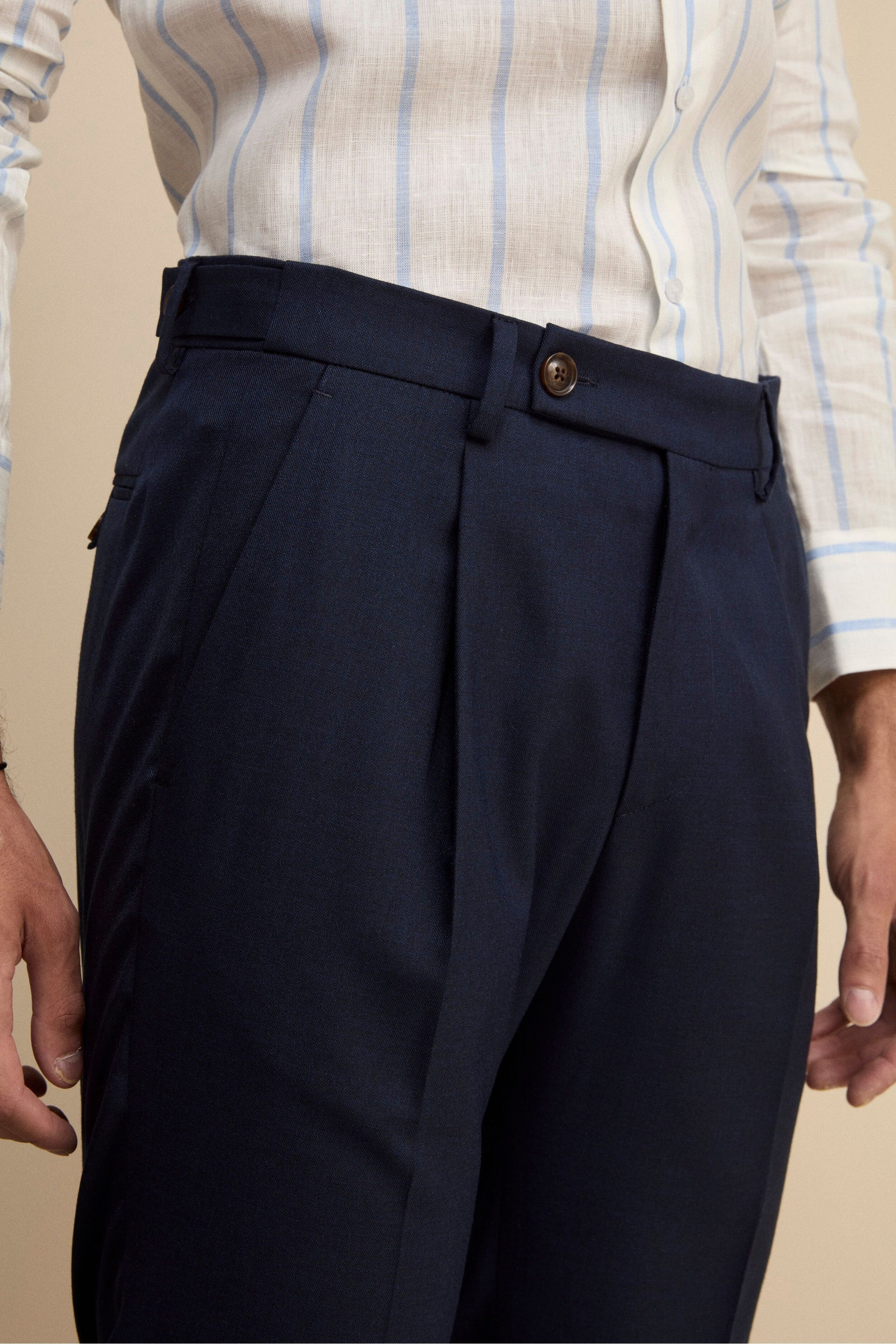 Pantalone Slim Fit in Misto Lana - BLU