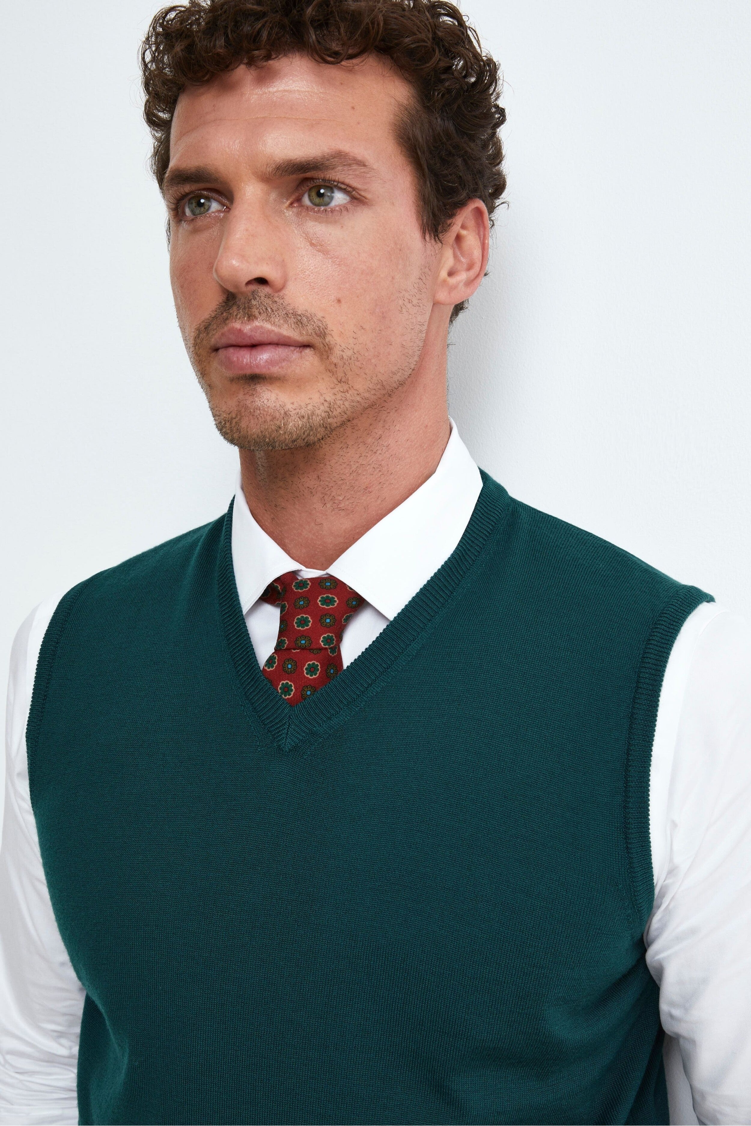 Gilet Scollo a V in Lana Merino - VERDE SCURO