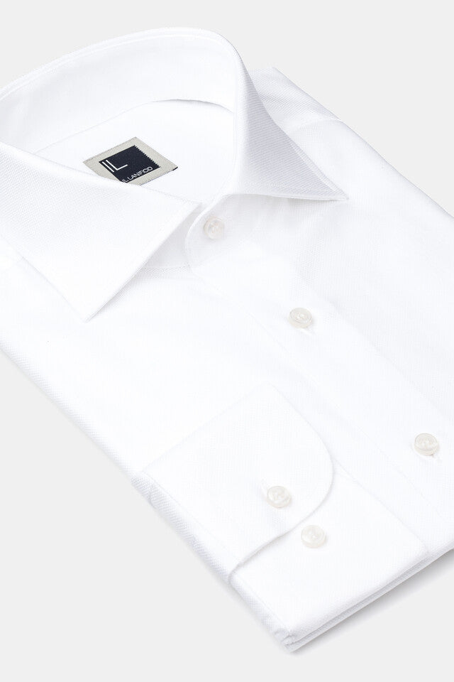 Camicia collo francese nido d’ape - BIANCO