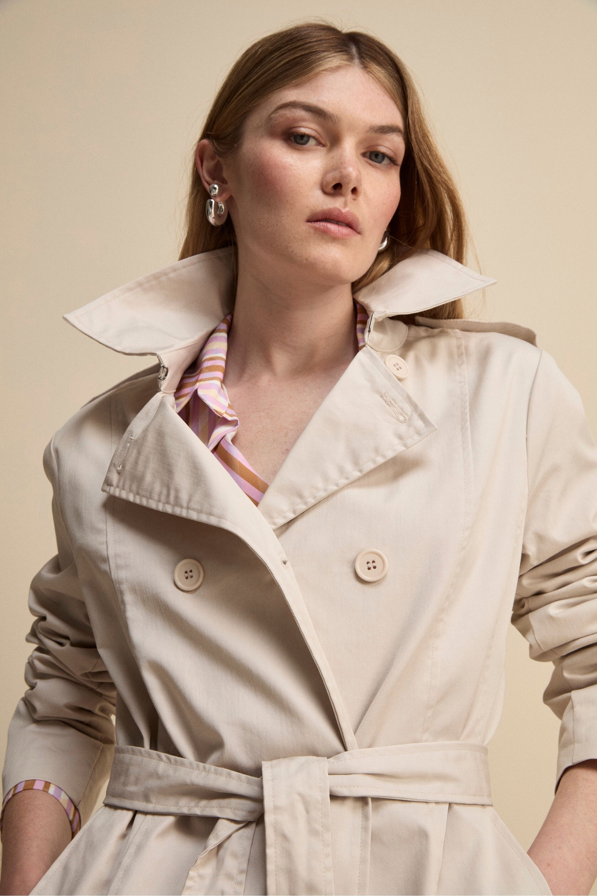 Trench Midi Doppiopetto con Cintura - AVORIO