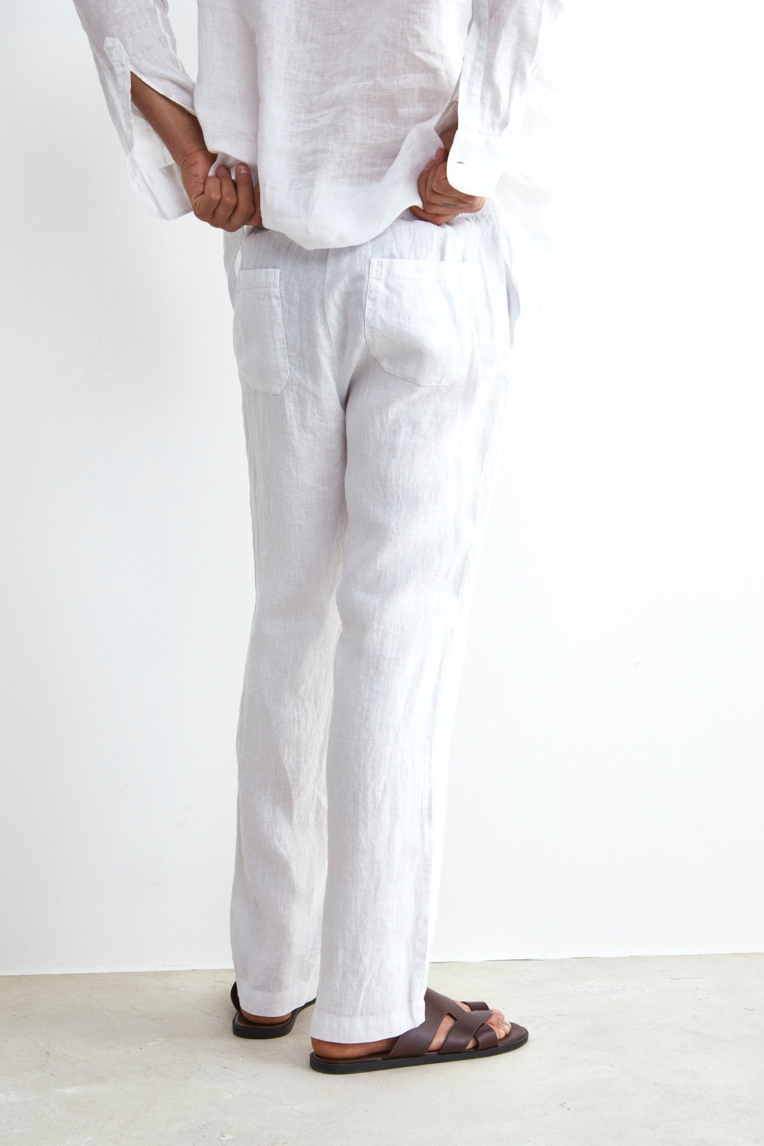 Pantalone Bianco in Lino con Coulisse - BIANCO