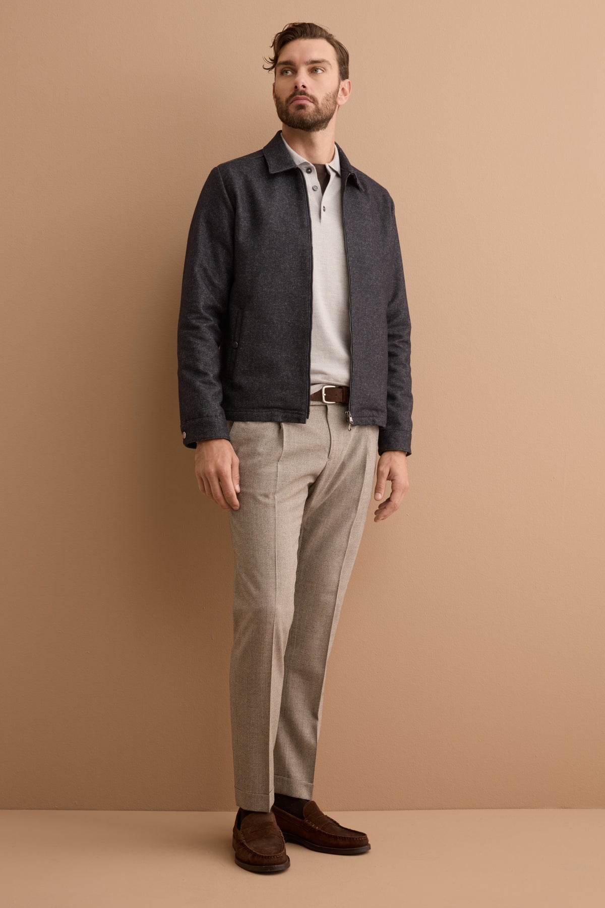 Wool-Blend Overshirt Jacket with Zip - BLUE