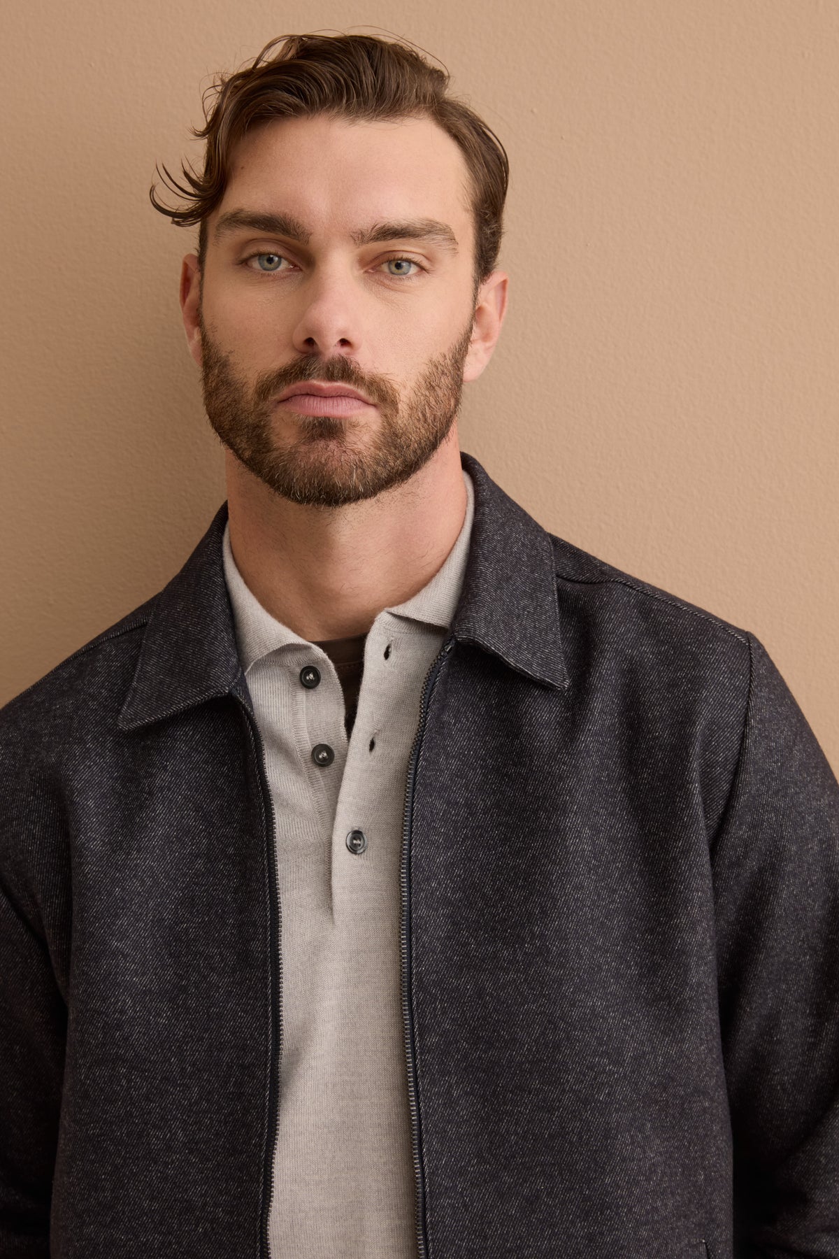 Wool-Blend Overshirt Jacket with Zip - BLUE