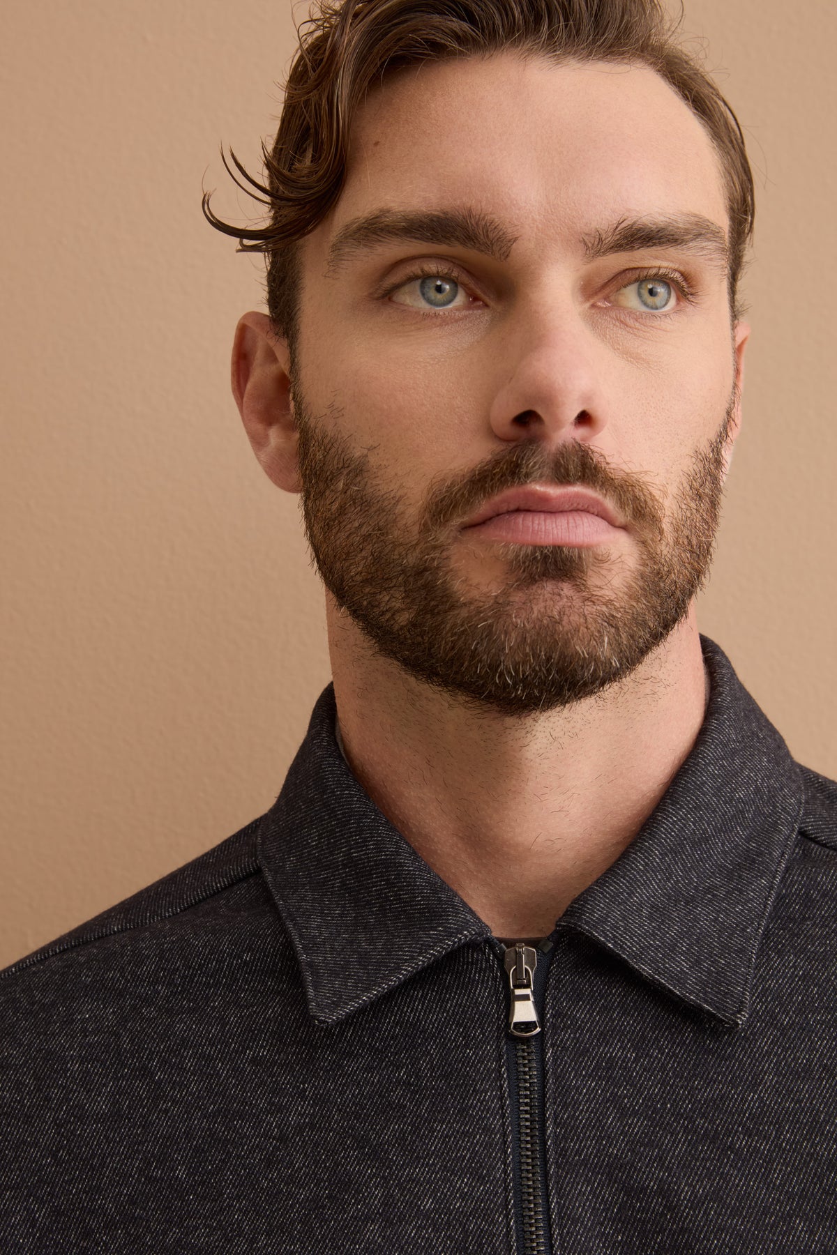 Wool-Blend Overshirt Jacket with Zip - BLUE