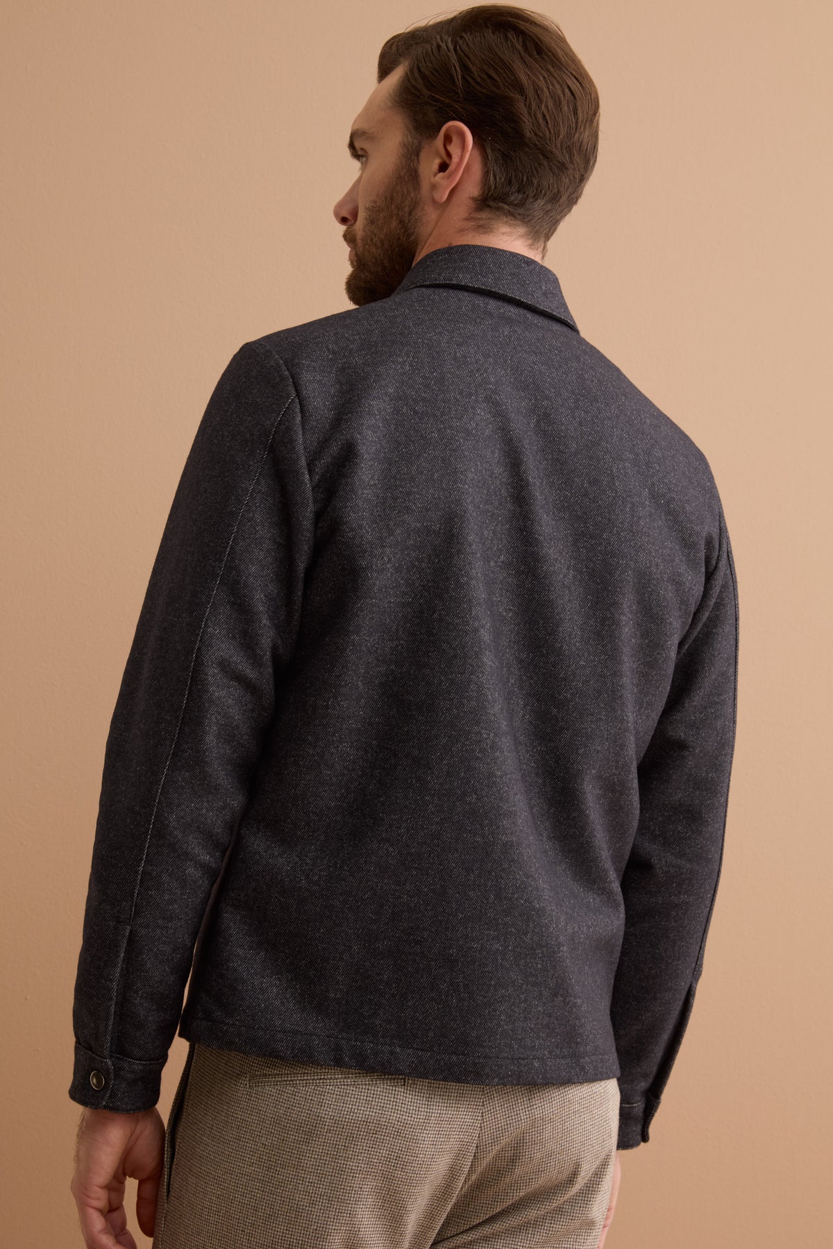 Wool-Blend Overshirt Jacket with Zip - BLUE