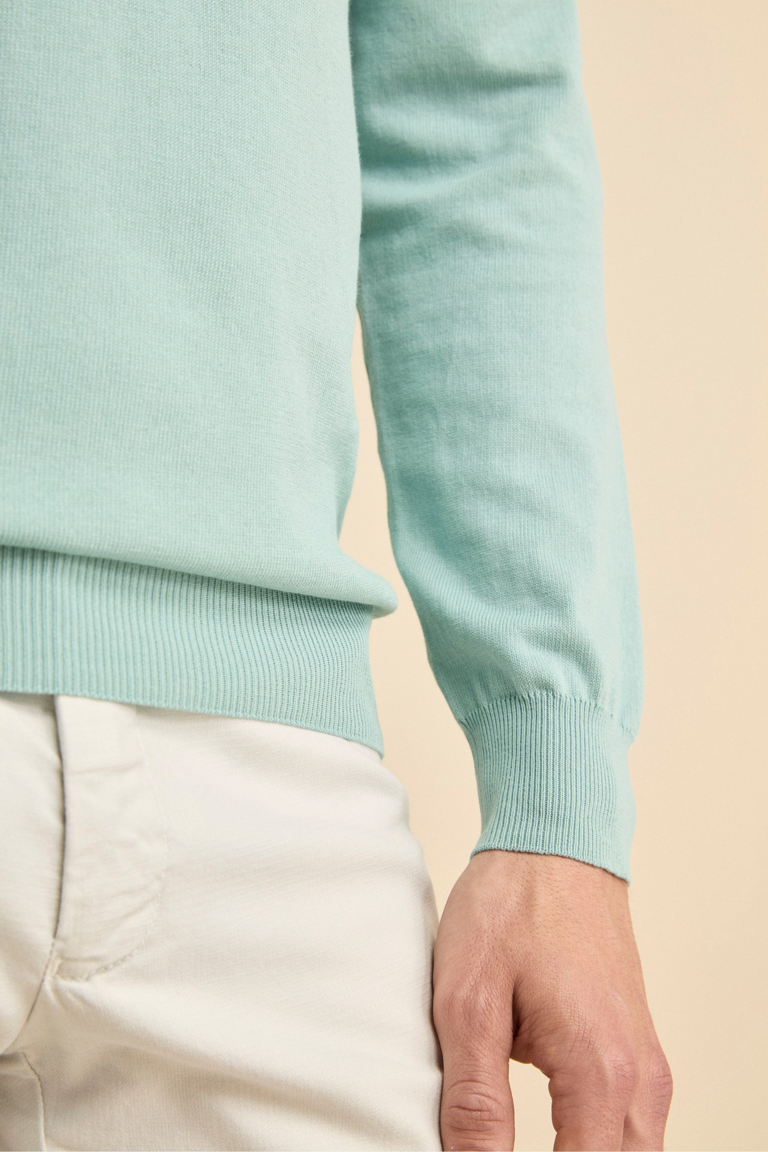 Girocollo in Cotone con Bordi Lavorati - AZZURRO