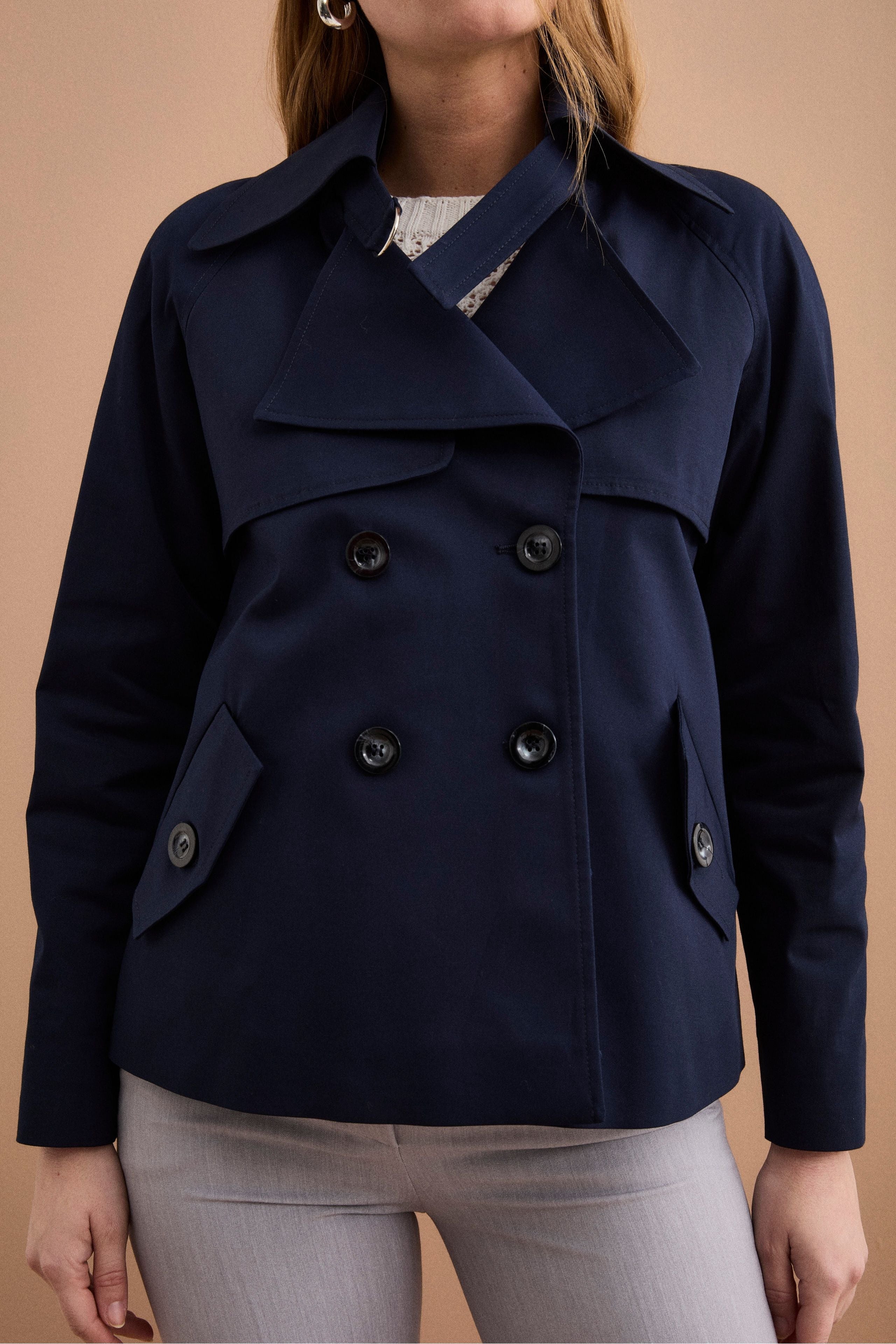 Trench Corto Doppiopetto in Cotone - BLU